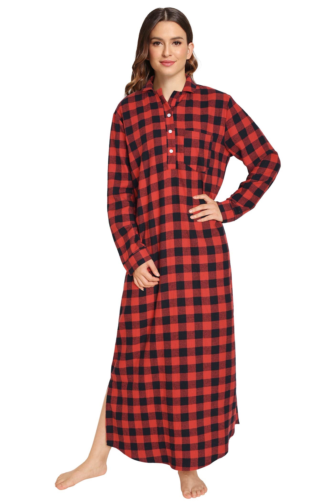 Women's Plaid Flannel Nightgowns Full Length Sleep Shirts – Latuza