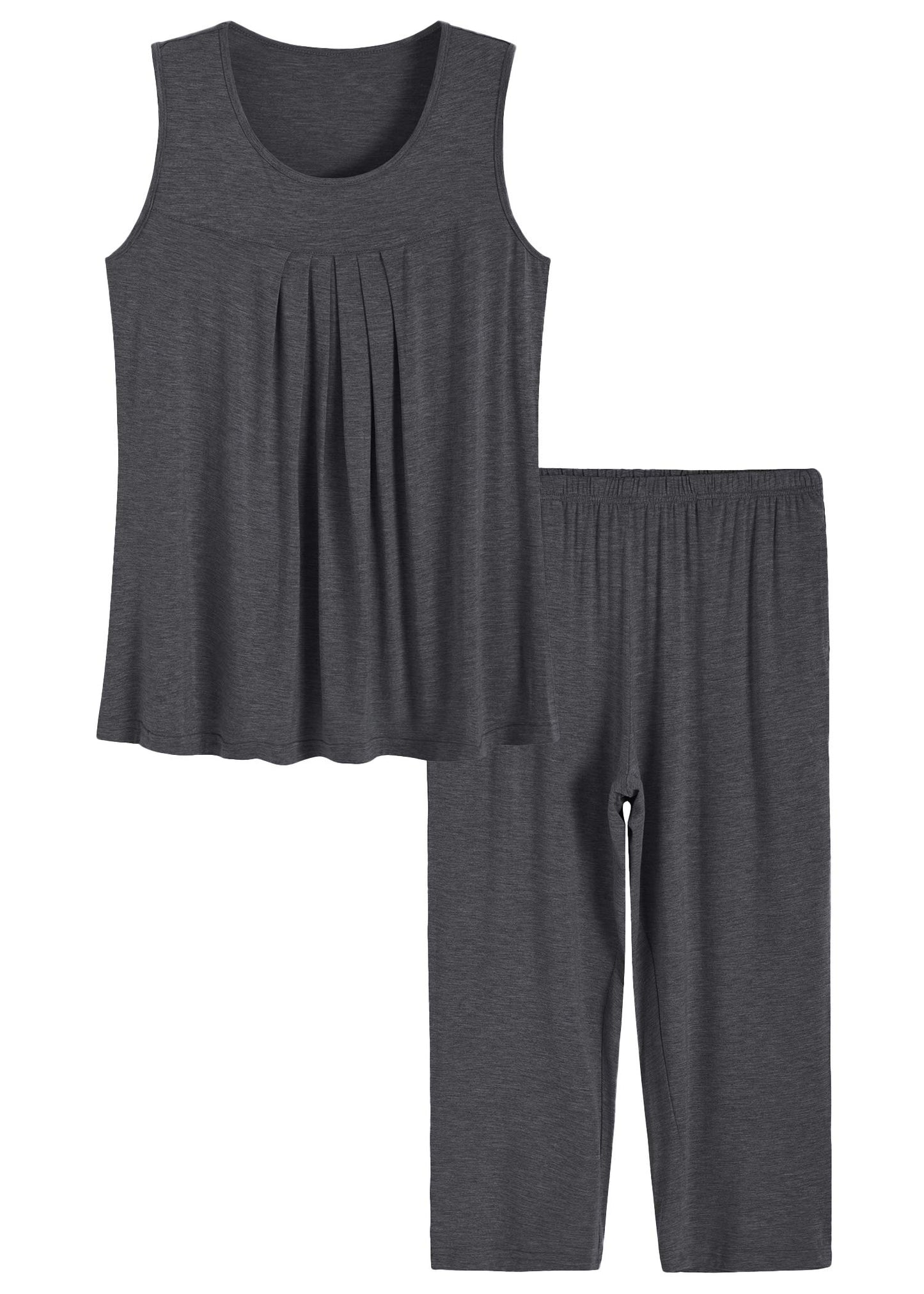 Women's Pleated Tank Top Bamboo Capri Pajama Sets