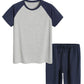 Men's Raglan Shirt and Shorts Pajamas Set with Pockets - Latuza