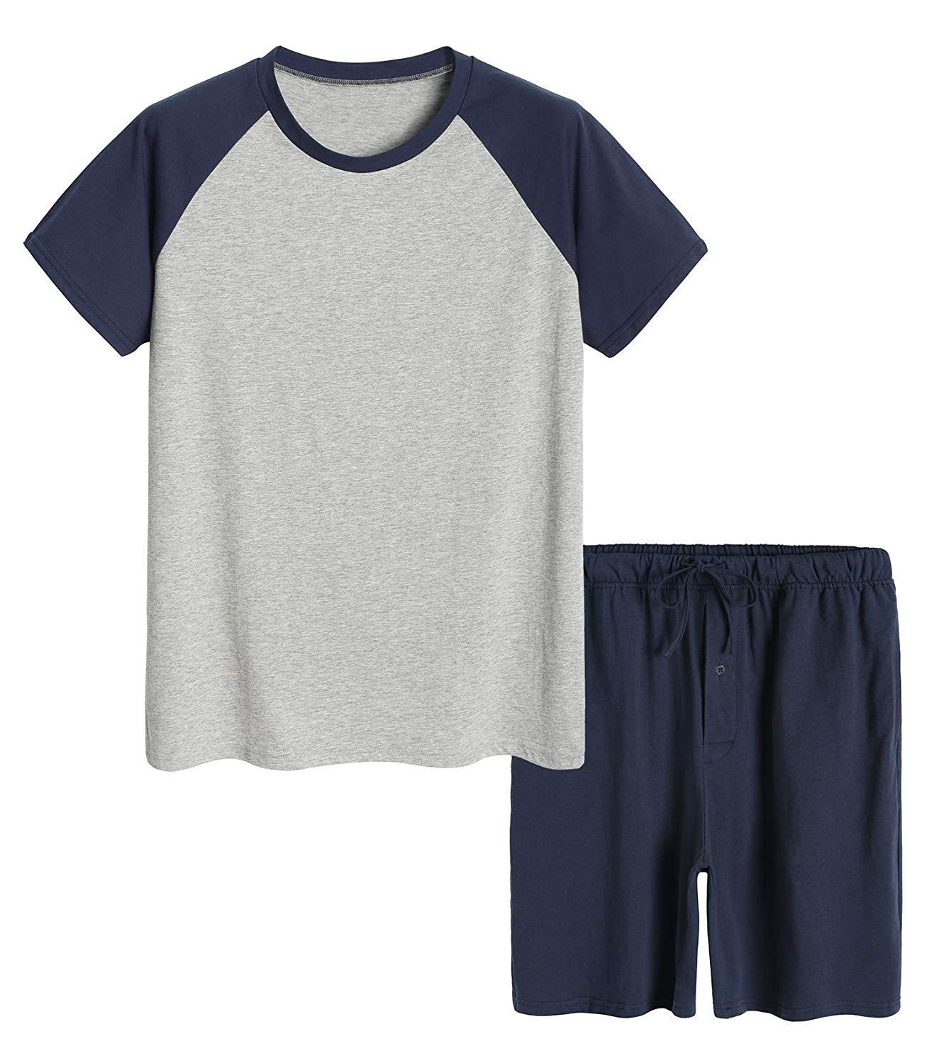 Men's Raglan Shirt and Shorts Pajamas Set with Pockets - Latuza