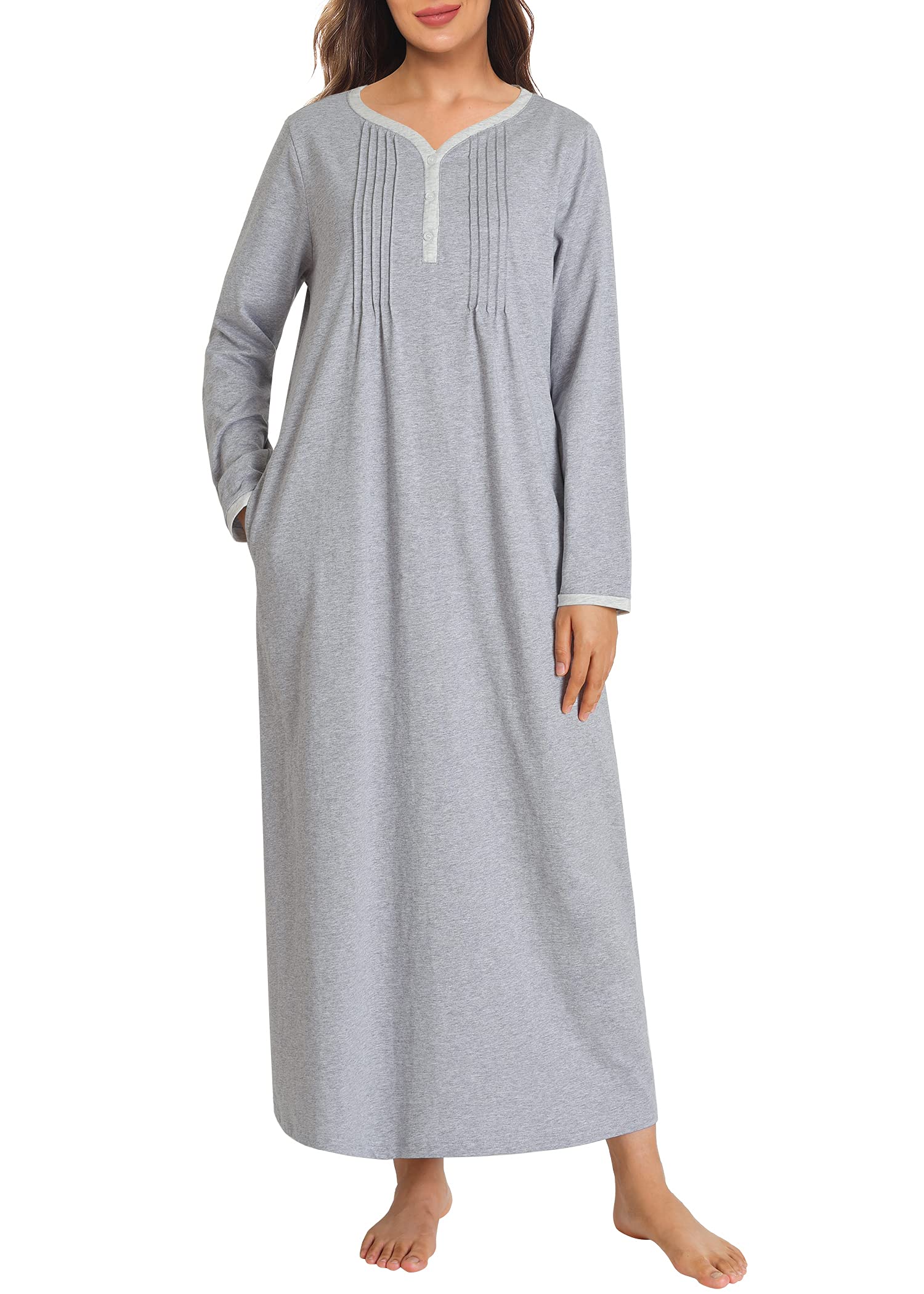 Women's Long Sleeve Nightgown Cotton Sleeping Gown - Latuza