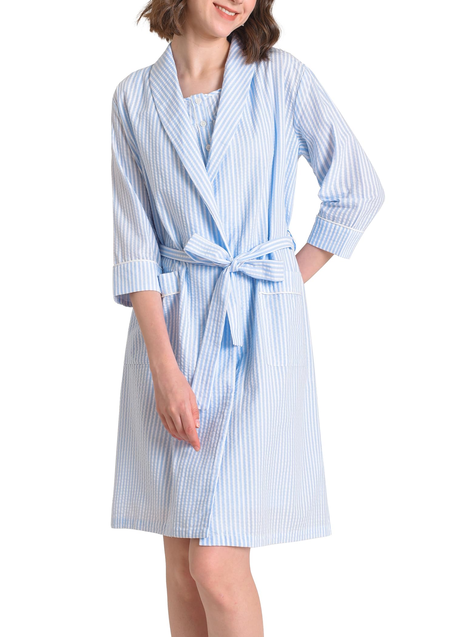 Women's Cotton Nightgown with Matching Robe Set - Latuza