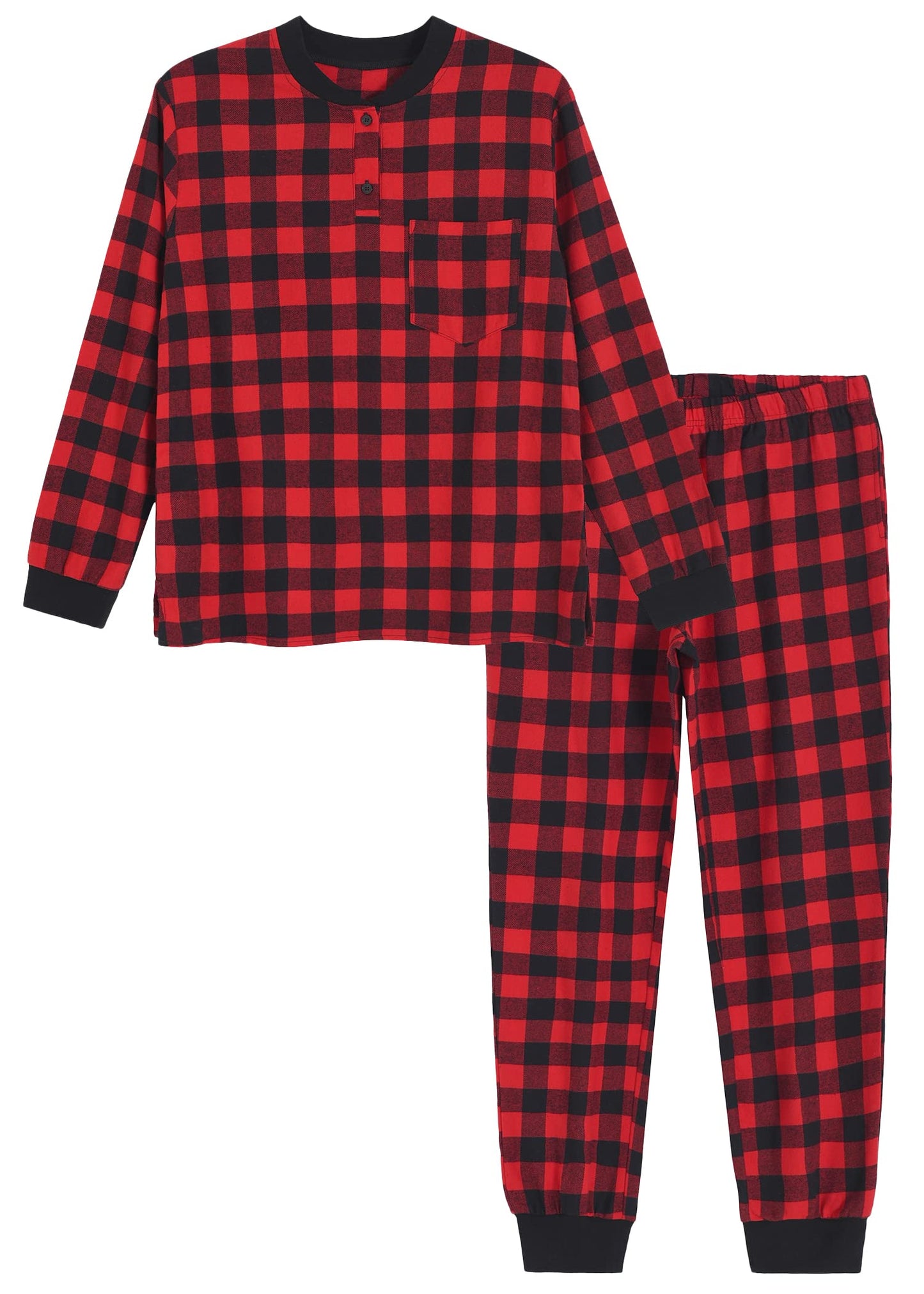 Women's Flannel Cotton Plaid Jogger Pants Pajamas Set - Latuza