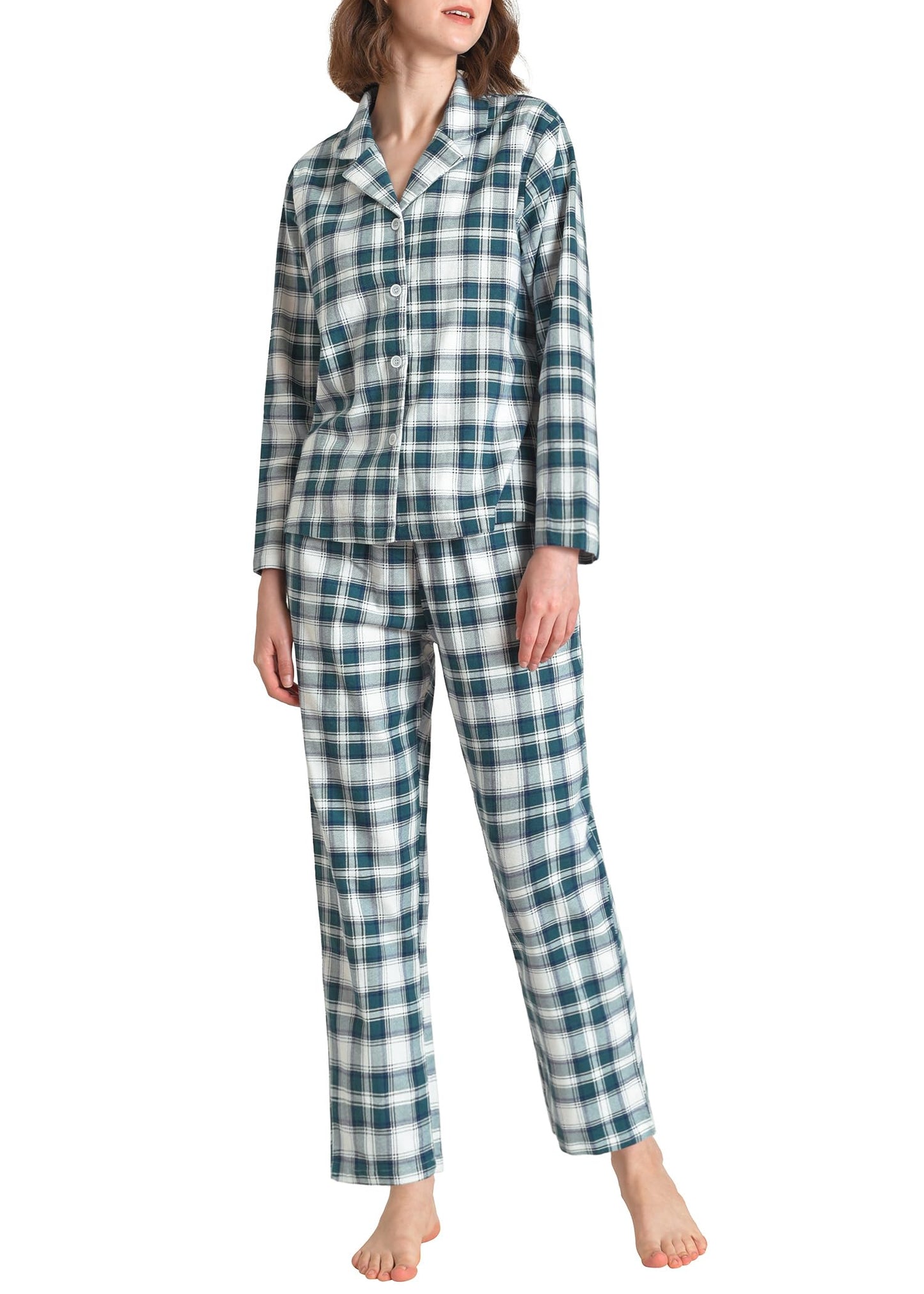 Women's Petite Flannel Pajama Set Soft Cotton Button Up PJs Set - Latuza