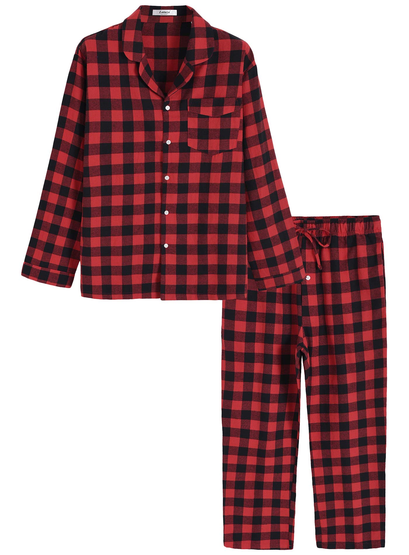 Men’s Cotton Pajama Set Plaid Woven Sleepwear - Latuza