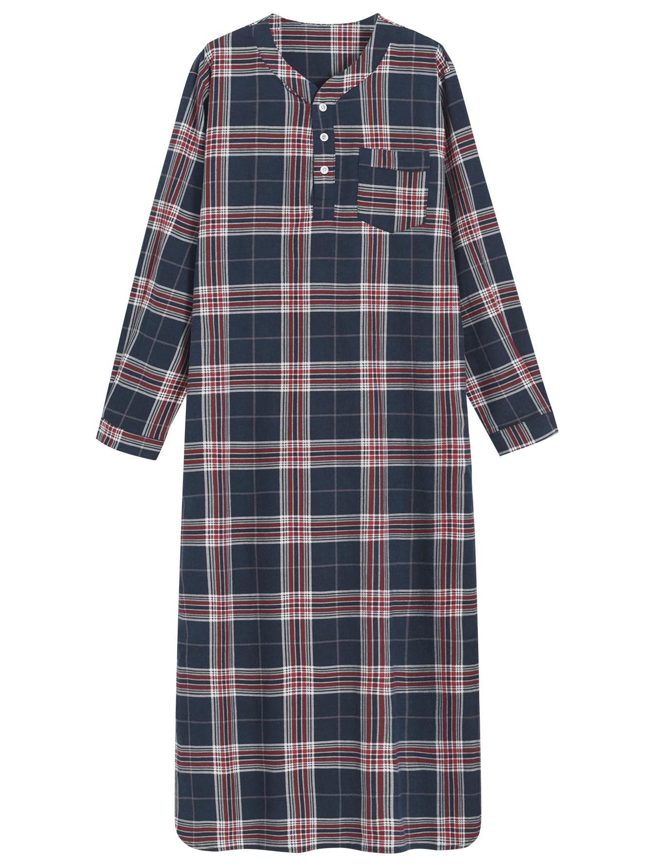 Men's Long Nightgown Cotton Flannel Nightshirts for Sleeping - Latuza