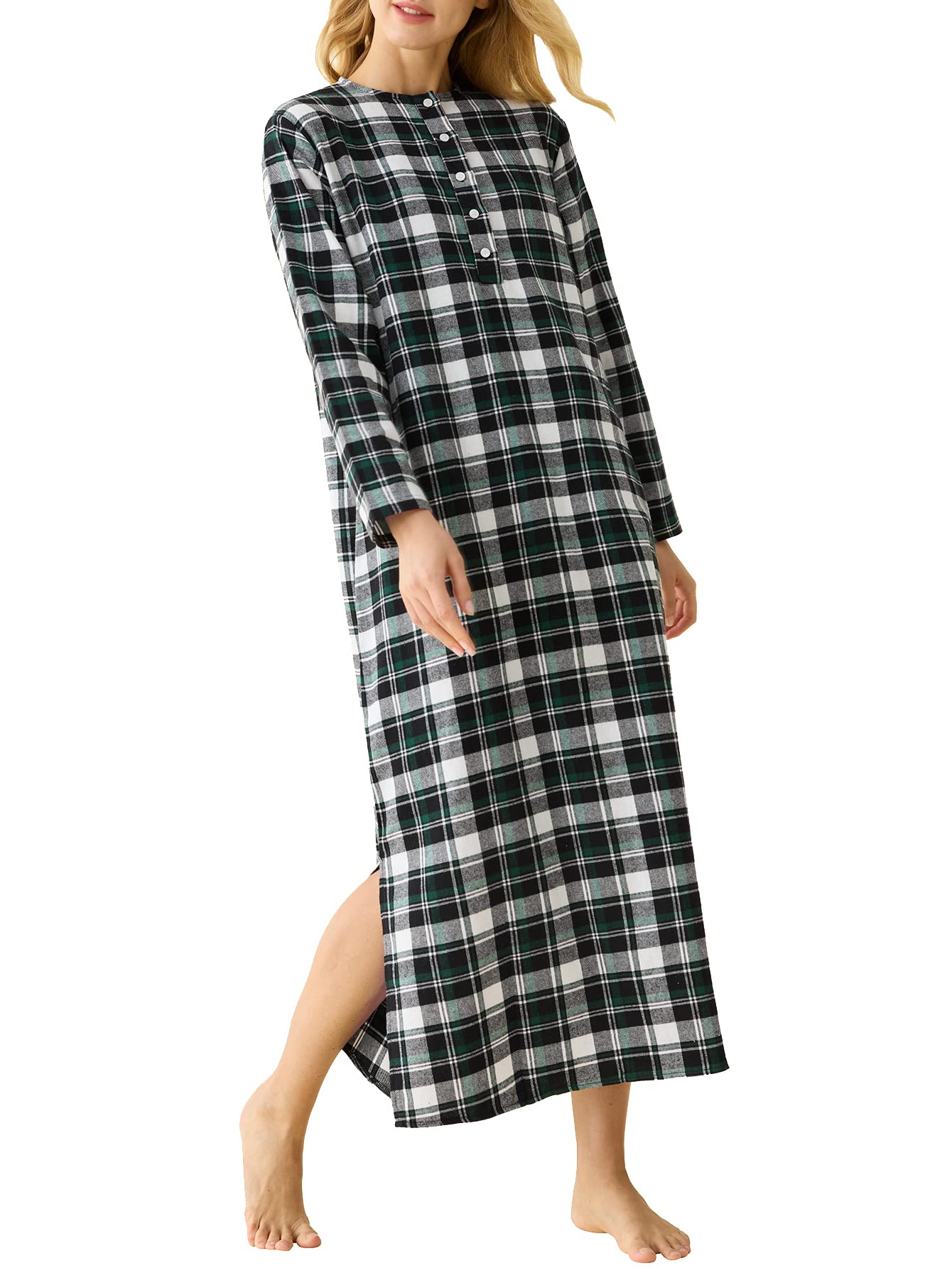 Women's Flannel Nightgown Long Sleeves Floor Length - Latuza