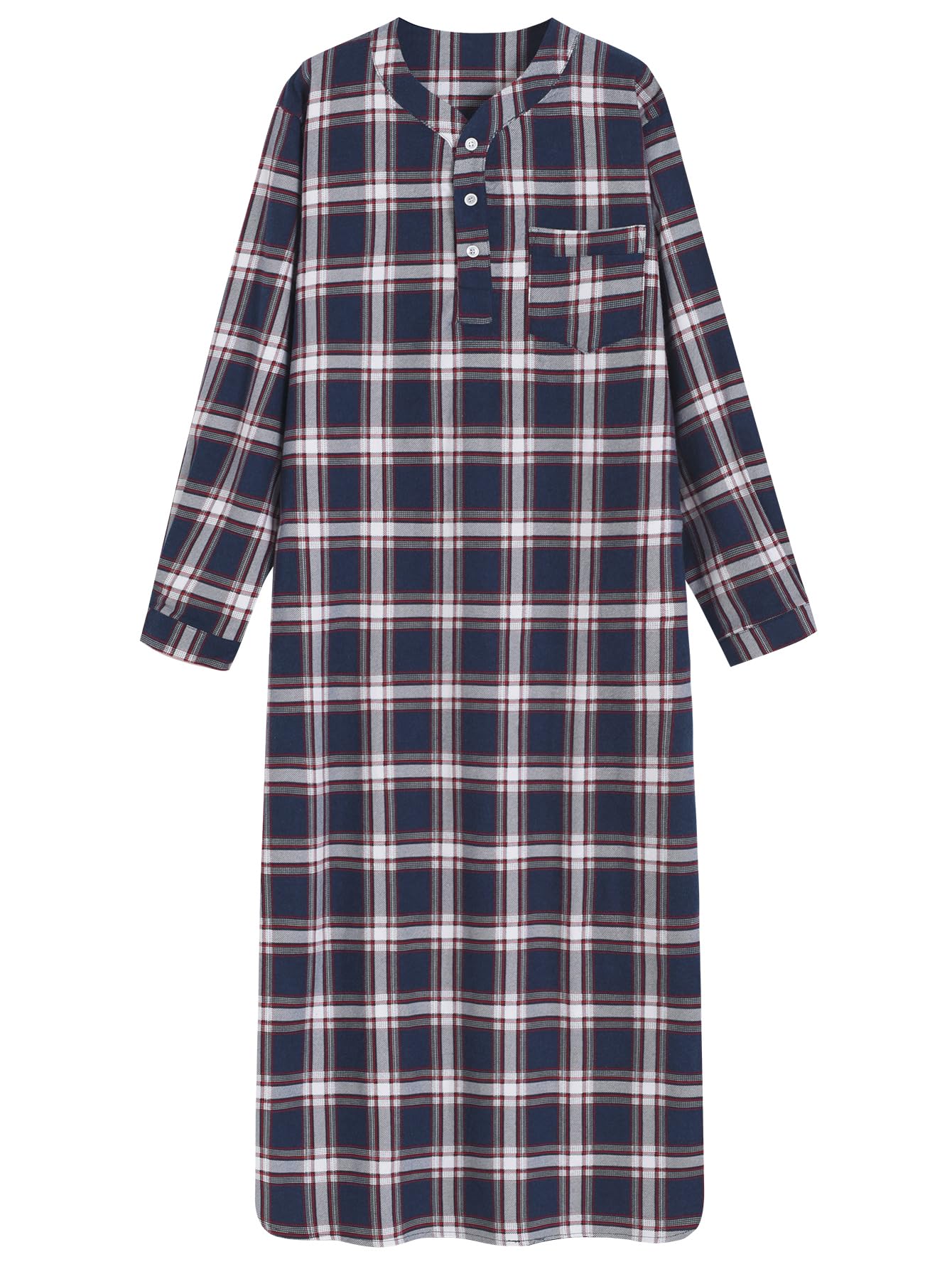 Men's Long Nightgown Cotton Flannel Nightshirts for Sleeping - Latuza