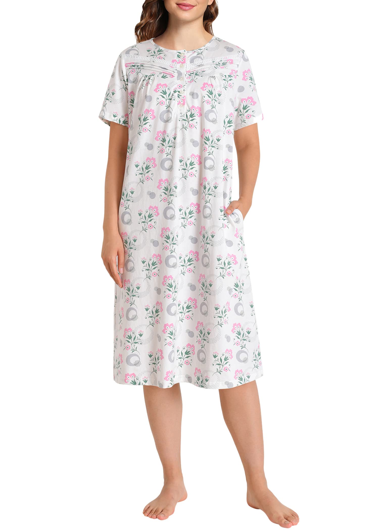 Women's Old Fashioned Soft Cotton Floral Nightgown - Latuza