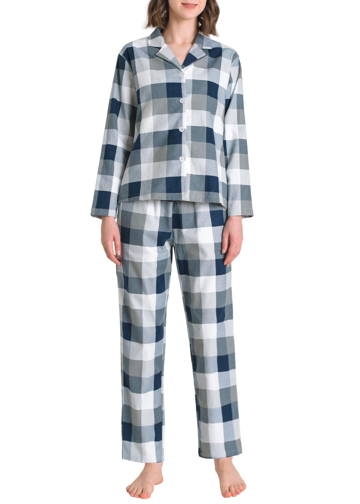 Women's Petite Flannel Pajama Set Soft Cotton Button Up PJs Set - Latuza