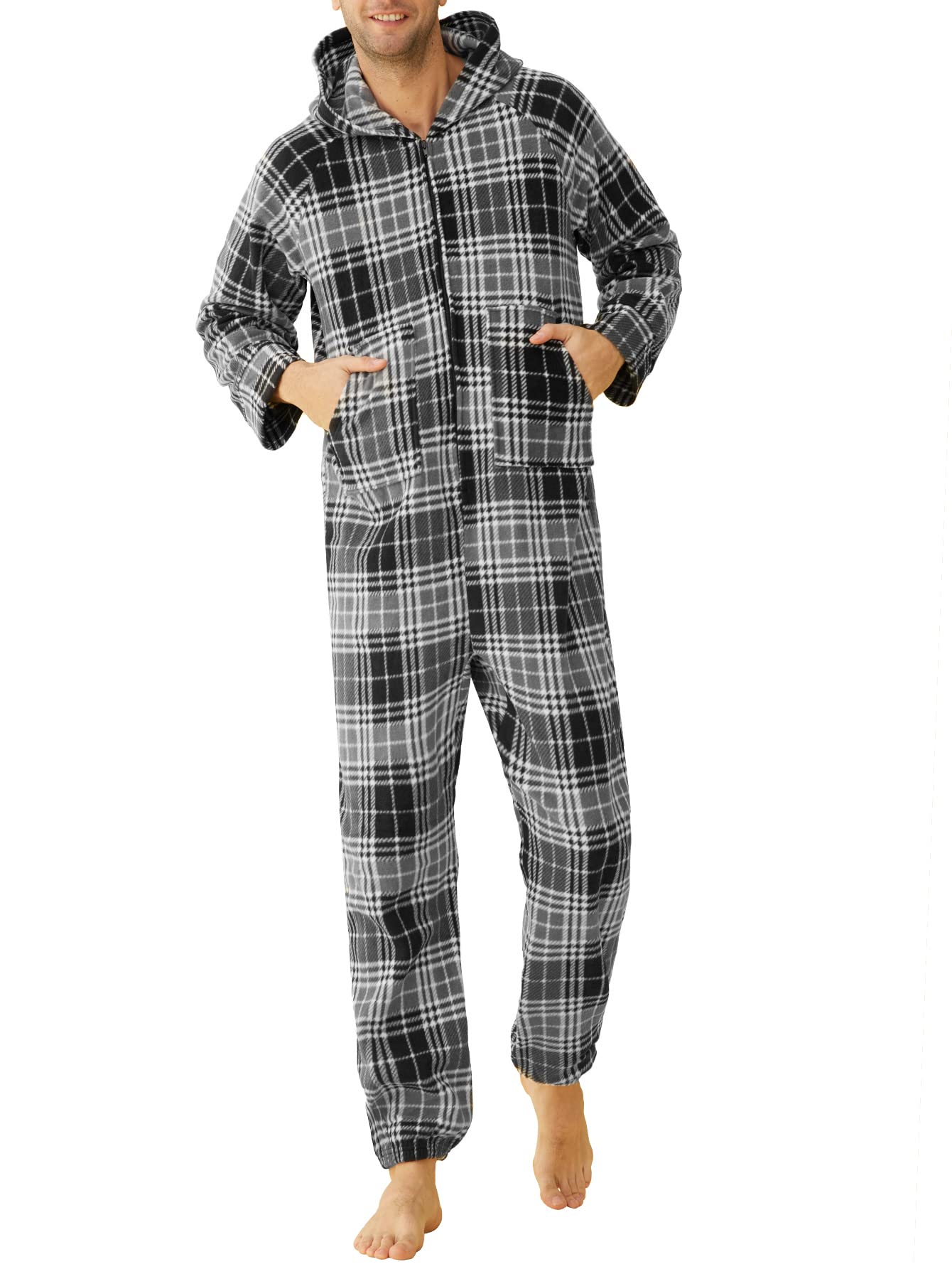 Adults Fleece Hooded Onesie Pajamas for Men - Latuza