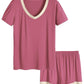 Women's V-Neck Short Sleeve Bamboo Pajama Set - Latuza