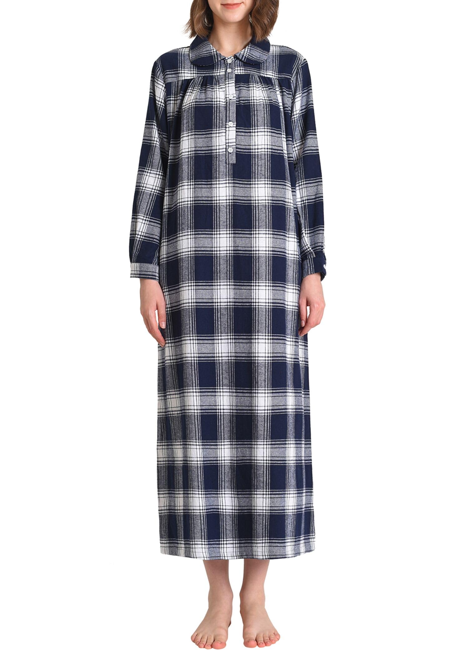 Women's Long Flannel Nightgown Long Sleeve Floor Length - Latuza