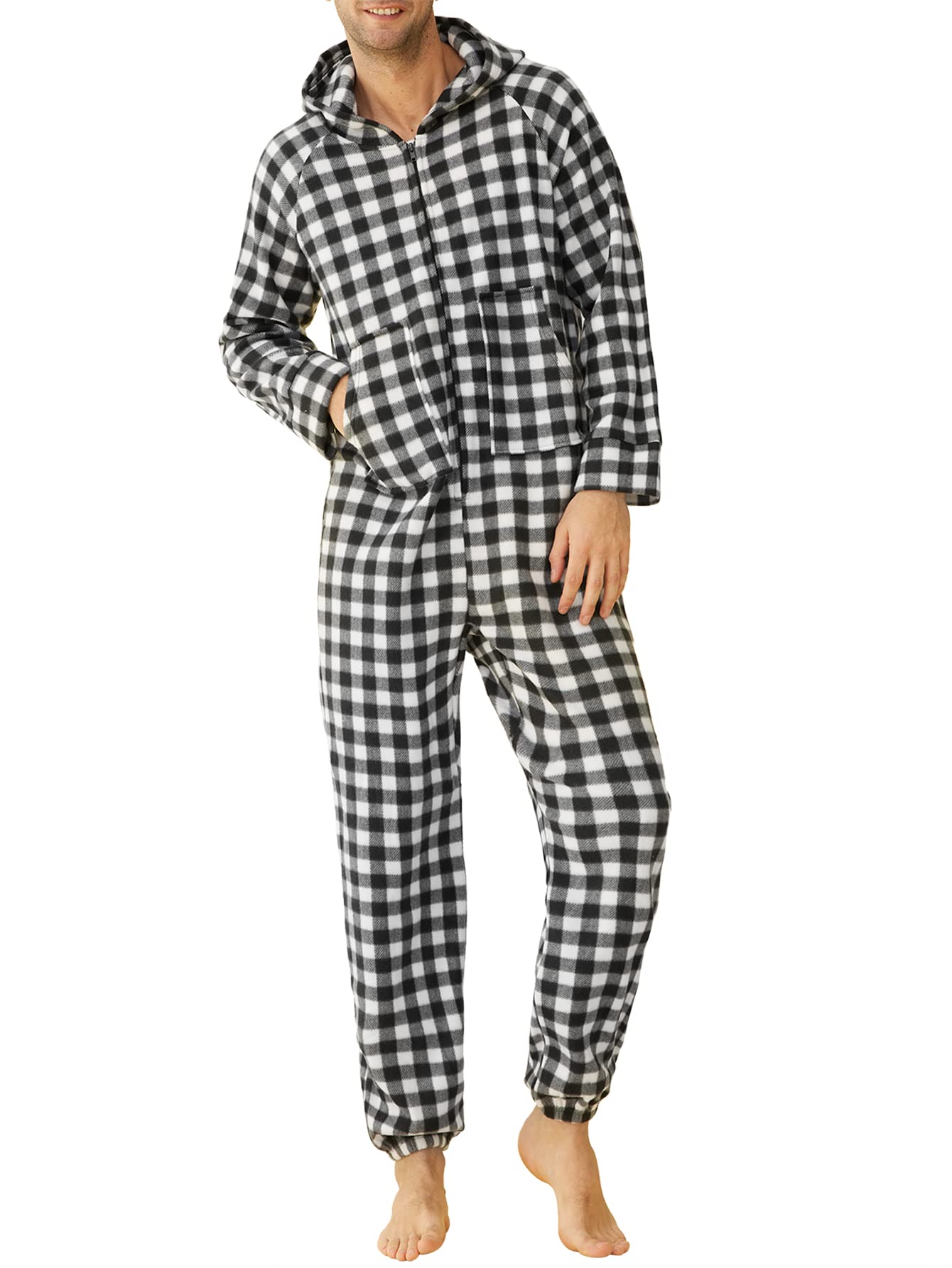 Adults Fleece Hooded Onesie Pajamas for Men - Latuza