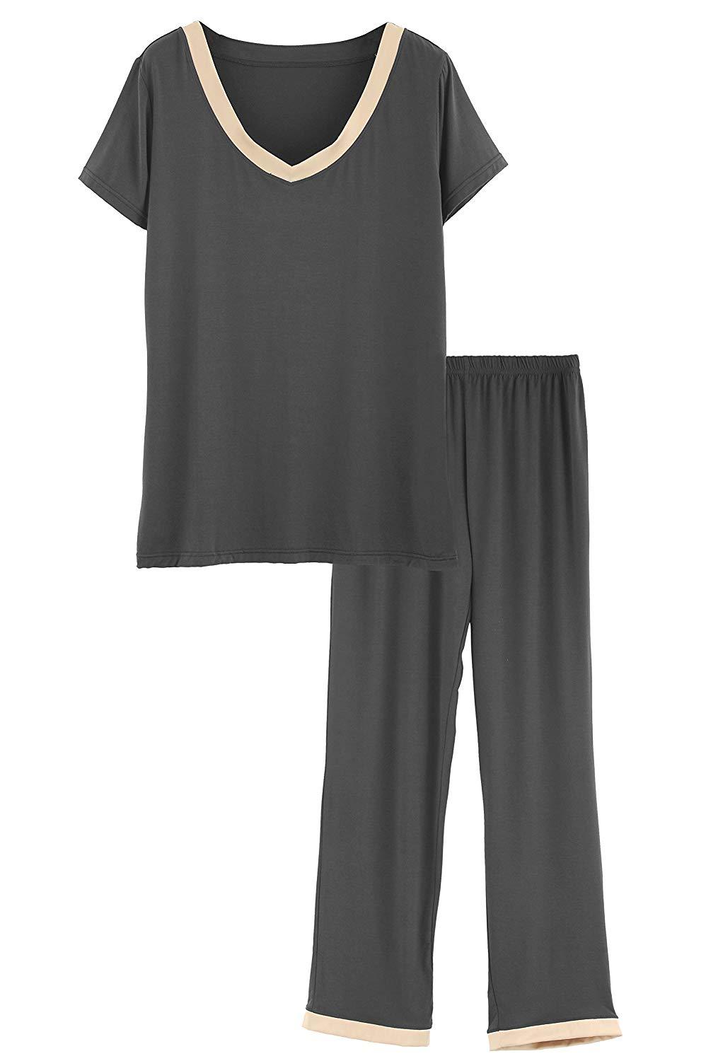 Women's Bamboo Sleepwear Short Sleeves Top with Pants Pajama Set - Latuza