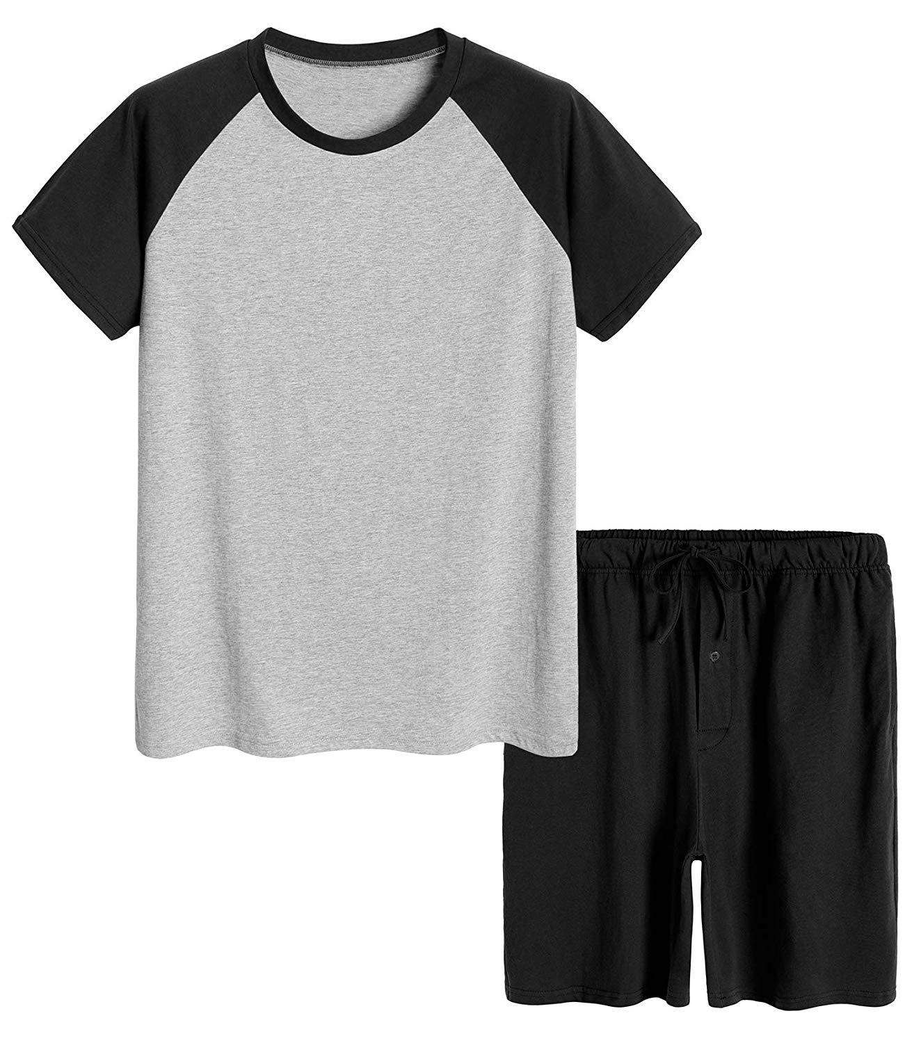 Men's Raglan Shirt and Shorts Pajamas Set with Pockets - Latuza