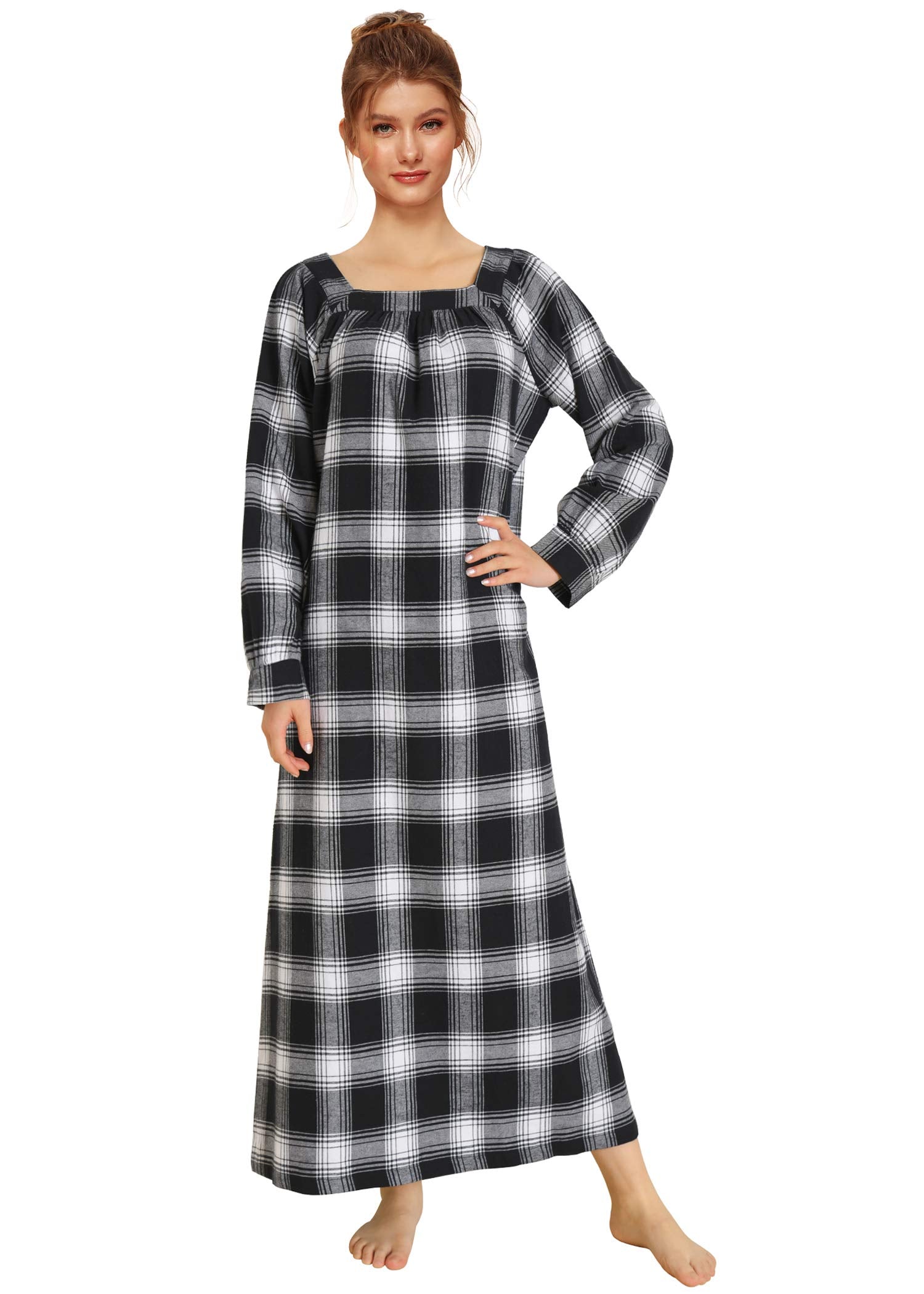 Women's Long Sleeves Cotton Flannel Nightgown - Latuza