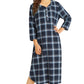 Women's Plaid Flannel Nightgown Warm Cotton Midi Nightgown - Latuza