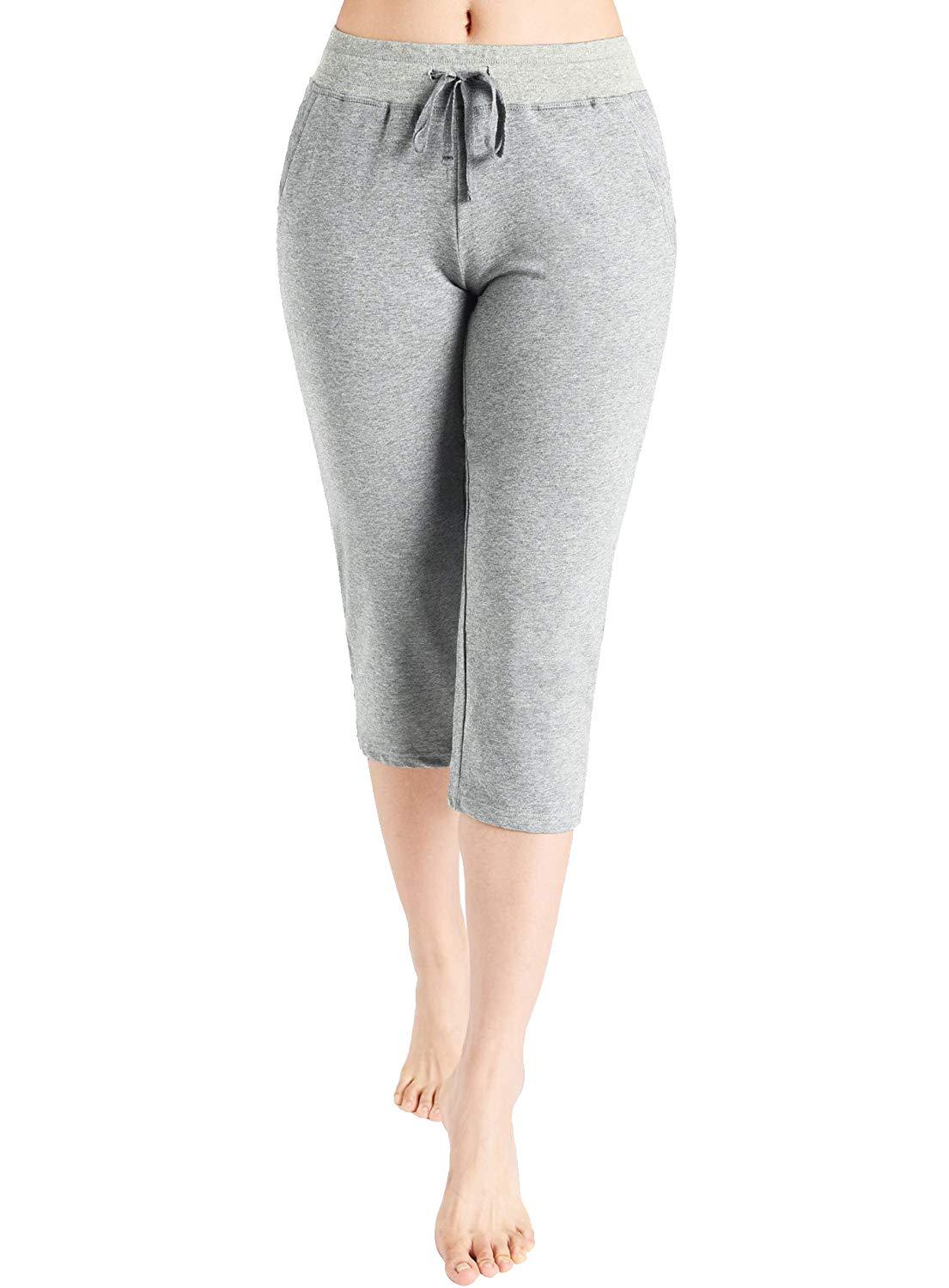 Women's Cotton Joggers Knit Capri Pants with Pockets