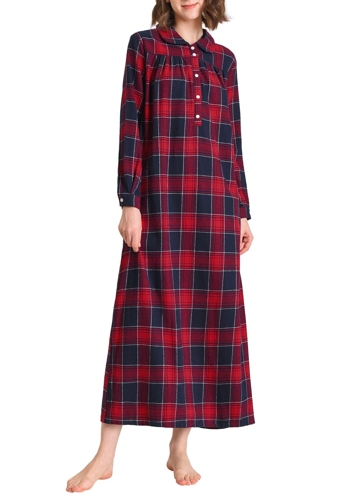 Women's Long Flannel Nightgown Long Sleeve Floor Length - Latuza