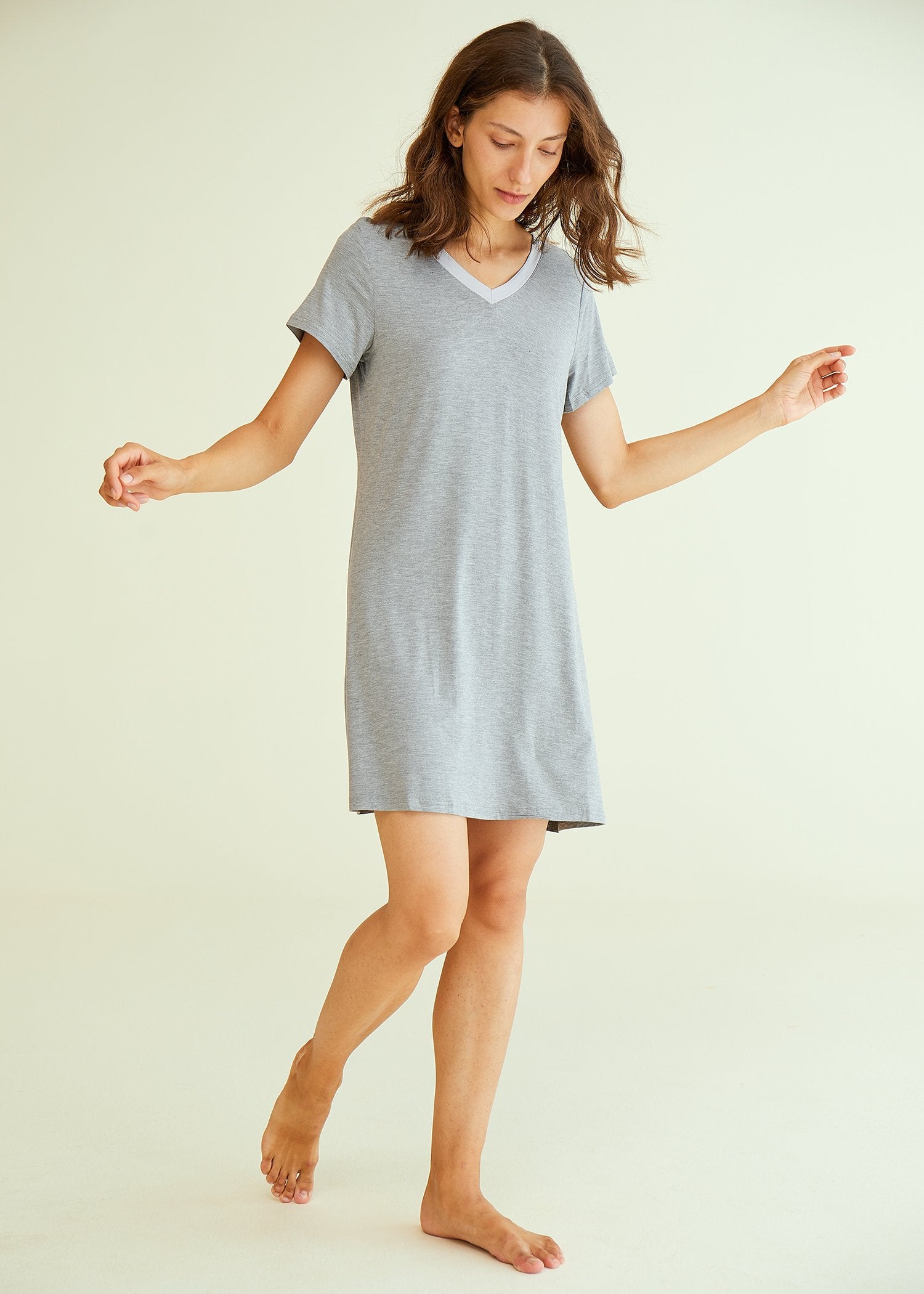 Women's V-Neck Bamboo Sleep Night Shirt Dress Jersey Nightgown - Latuza