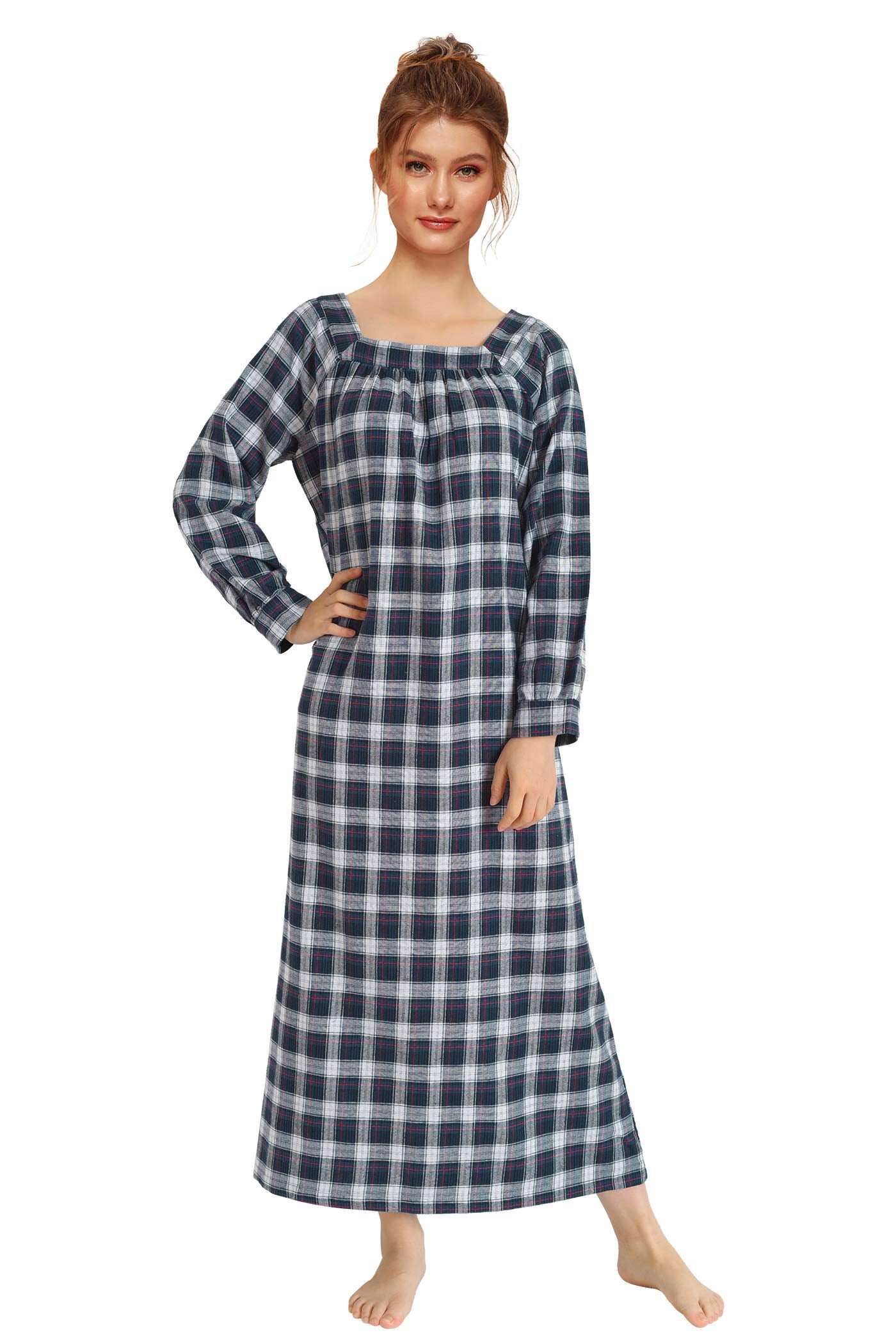 Women's Long Sleeves Cotton Flannel Nightgown - Latuza