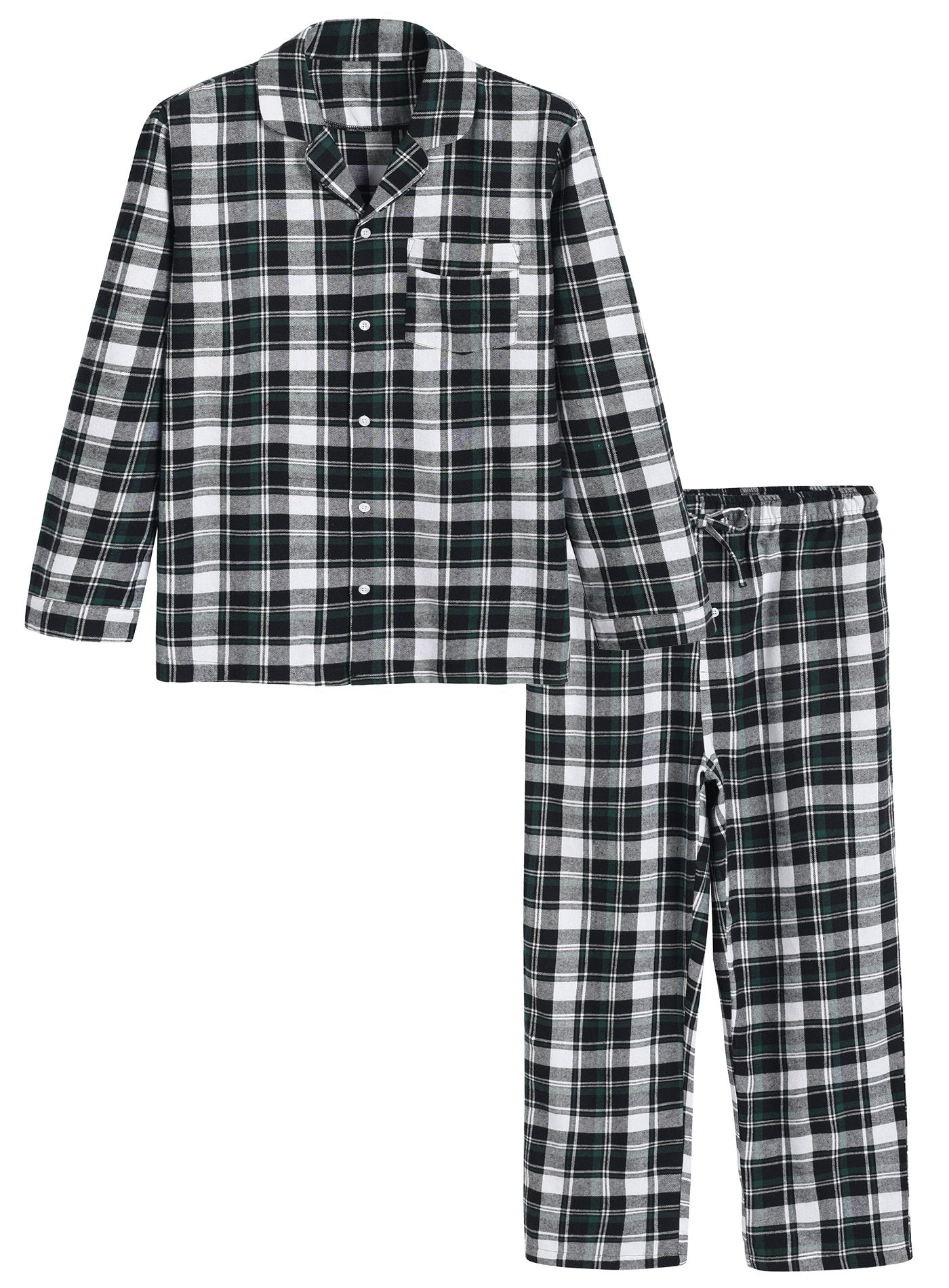 Men’s Cotton Pajama Set Plaid Woven Sleepwear - Latuza