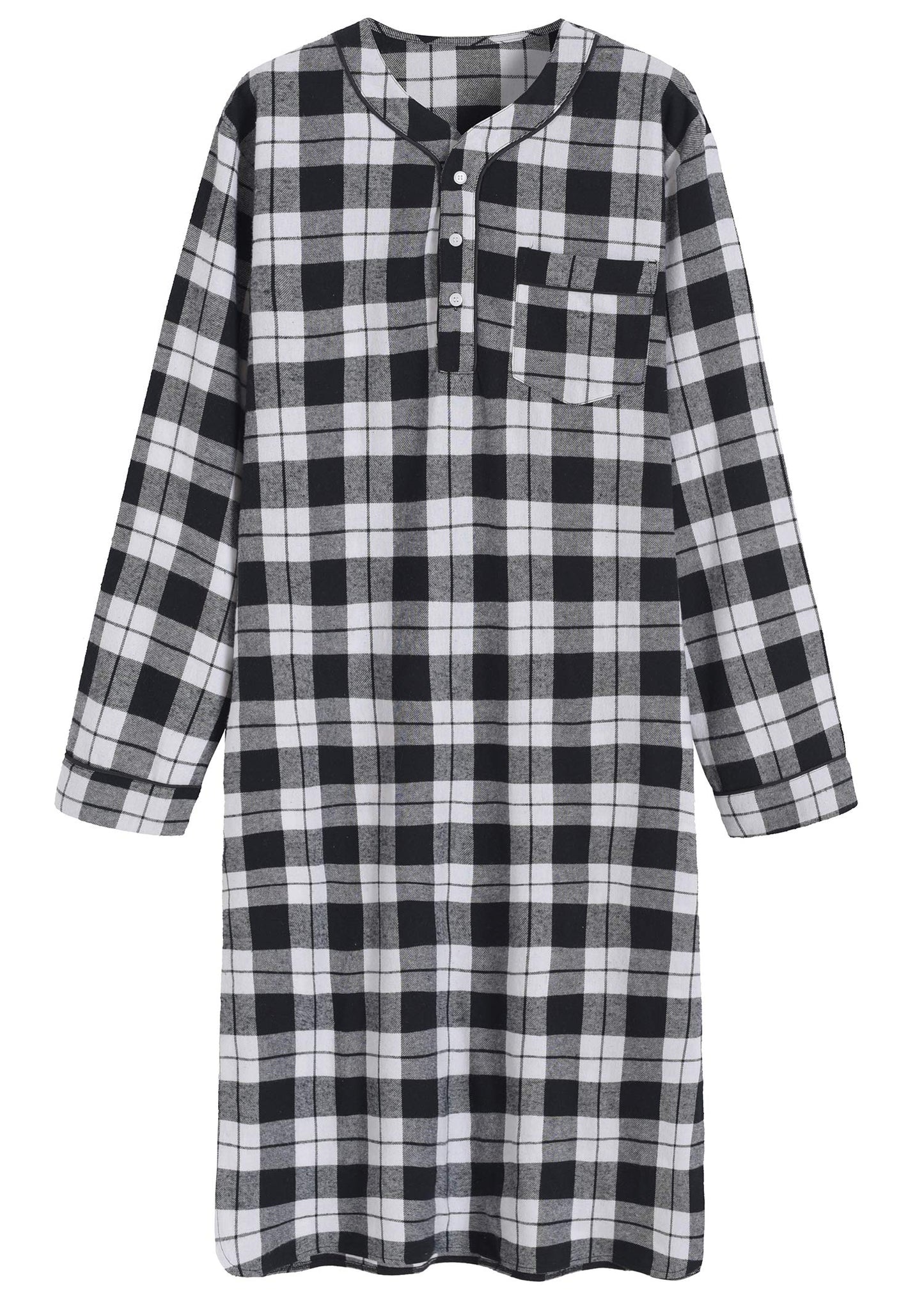 Men's Cotton Flannel Nightshirt Sleep Shirt - Latuza