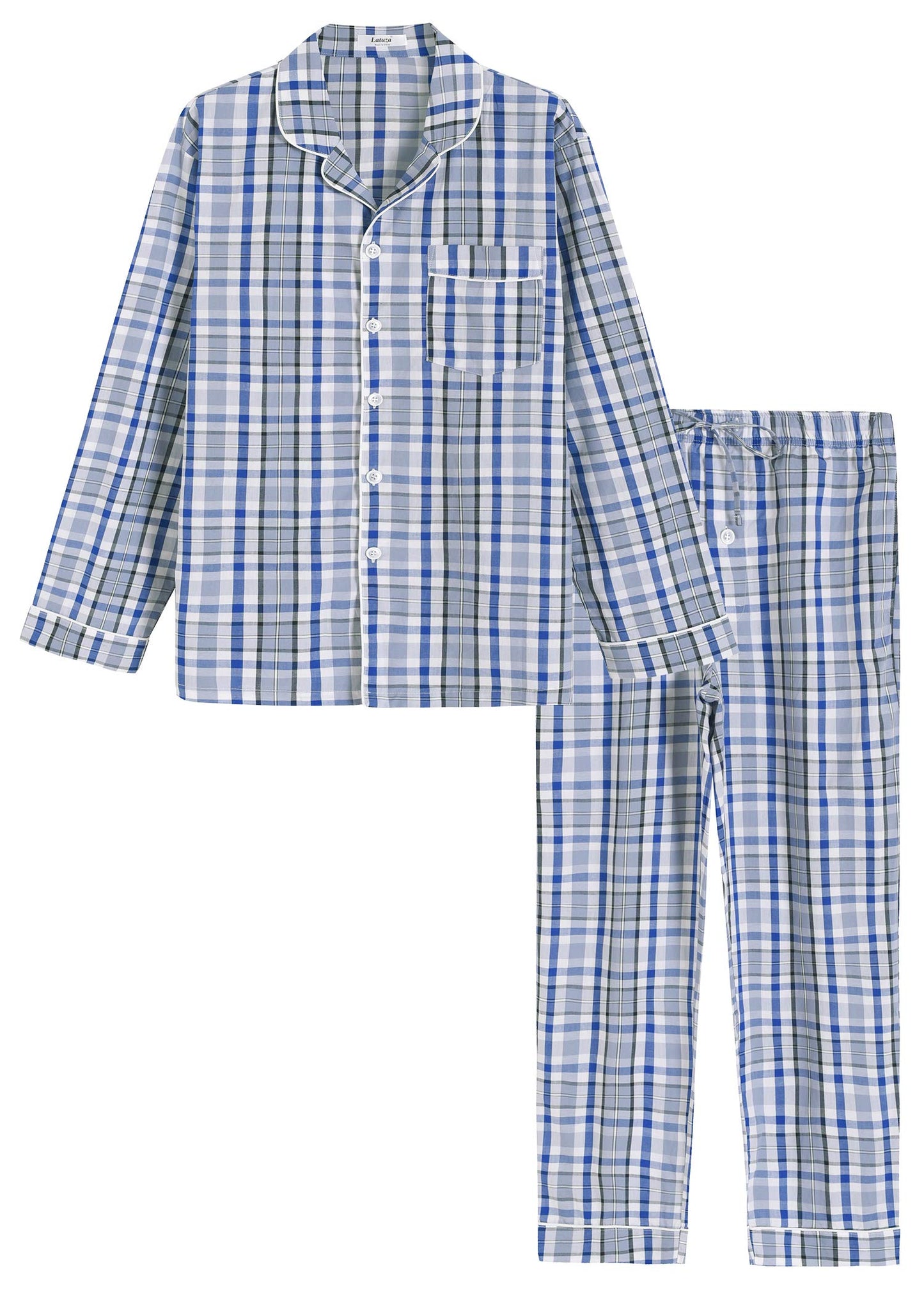 Men's Lightweight Cotton Pajamas Long Sleeves Shirt Pants Set - Latuza