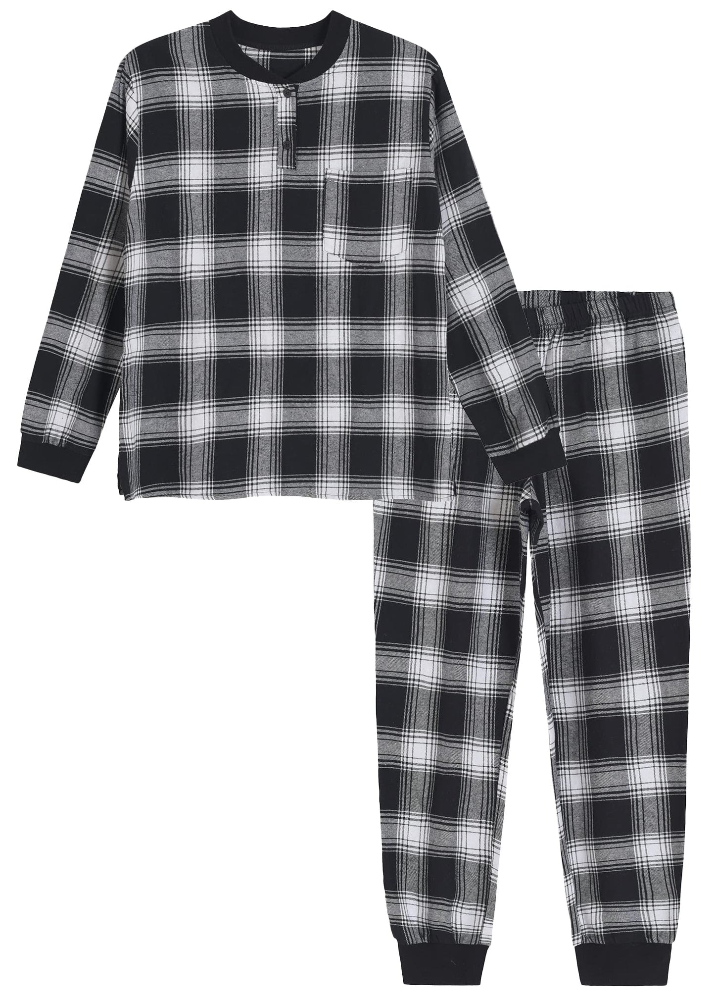 Women's Flannel Cotton Plaid Jogger Pants Pajamas Set - Latuza