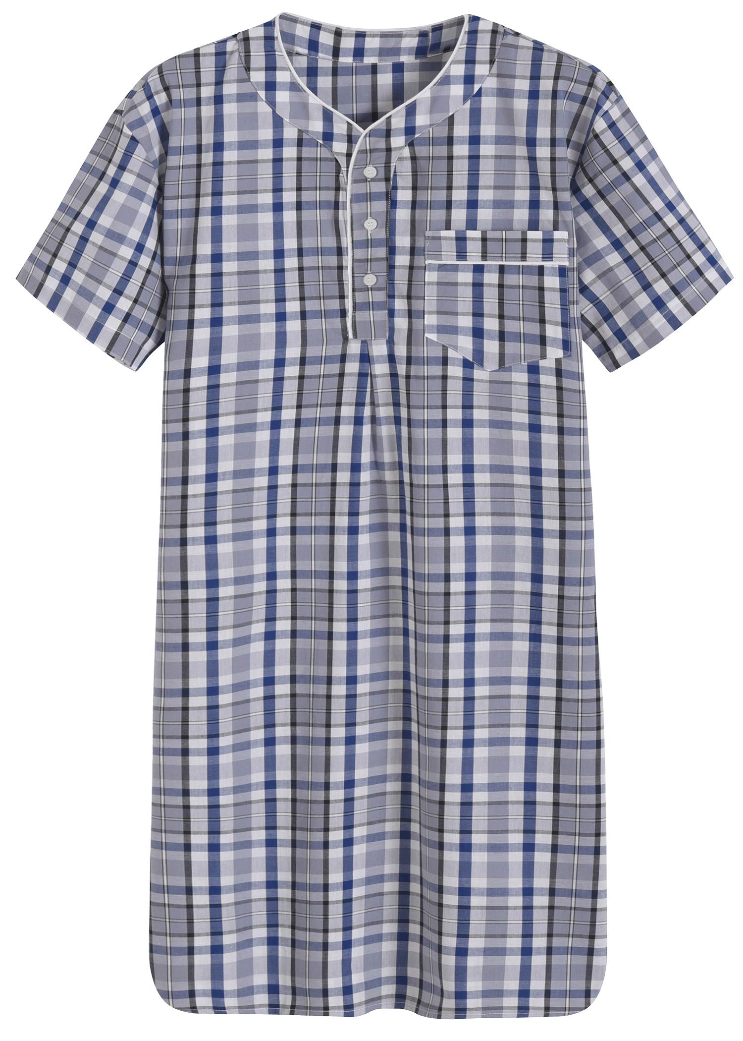 Men's Plaid Nightshirt Cotton Sleep Shirt - Latuza