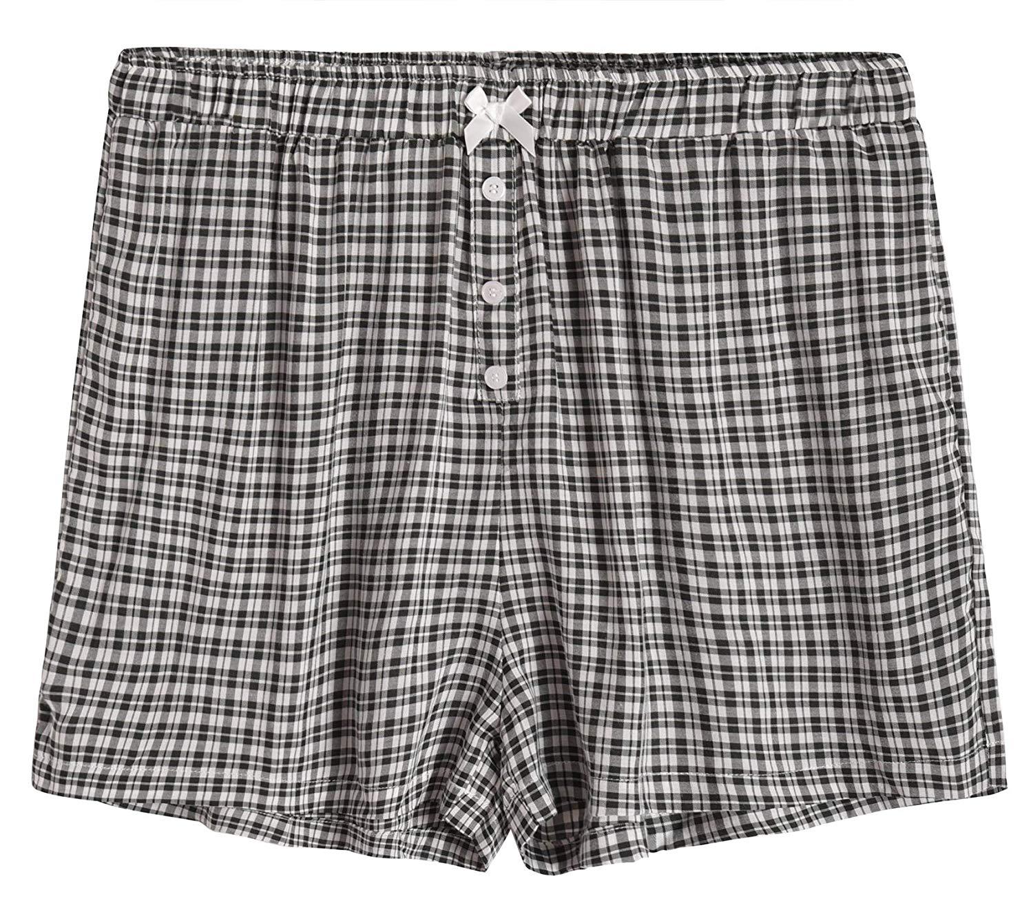 Women's Sleepwear Cotton Plaid Pajama Boxer Shorts - Latuza