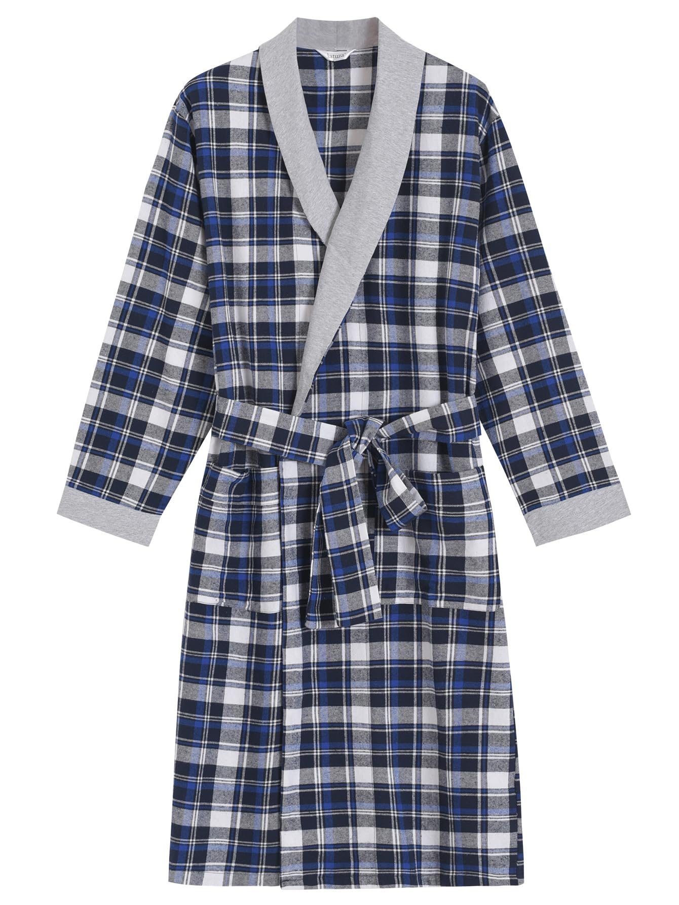 Men's Cotton Flannel Robe Knee Length Plaid Bathrobe – Latuza