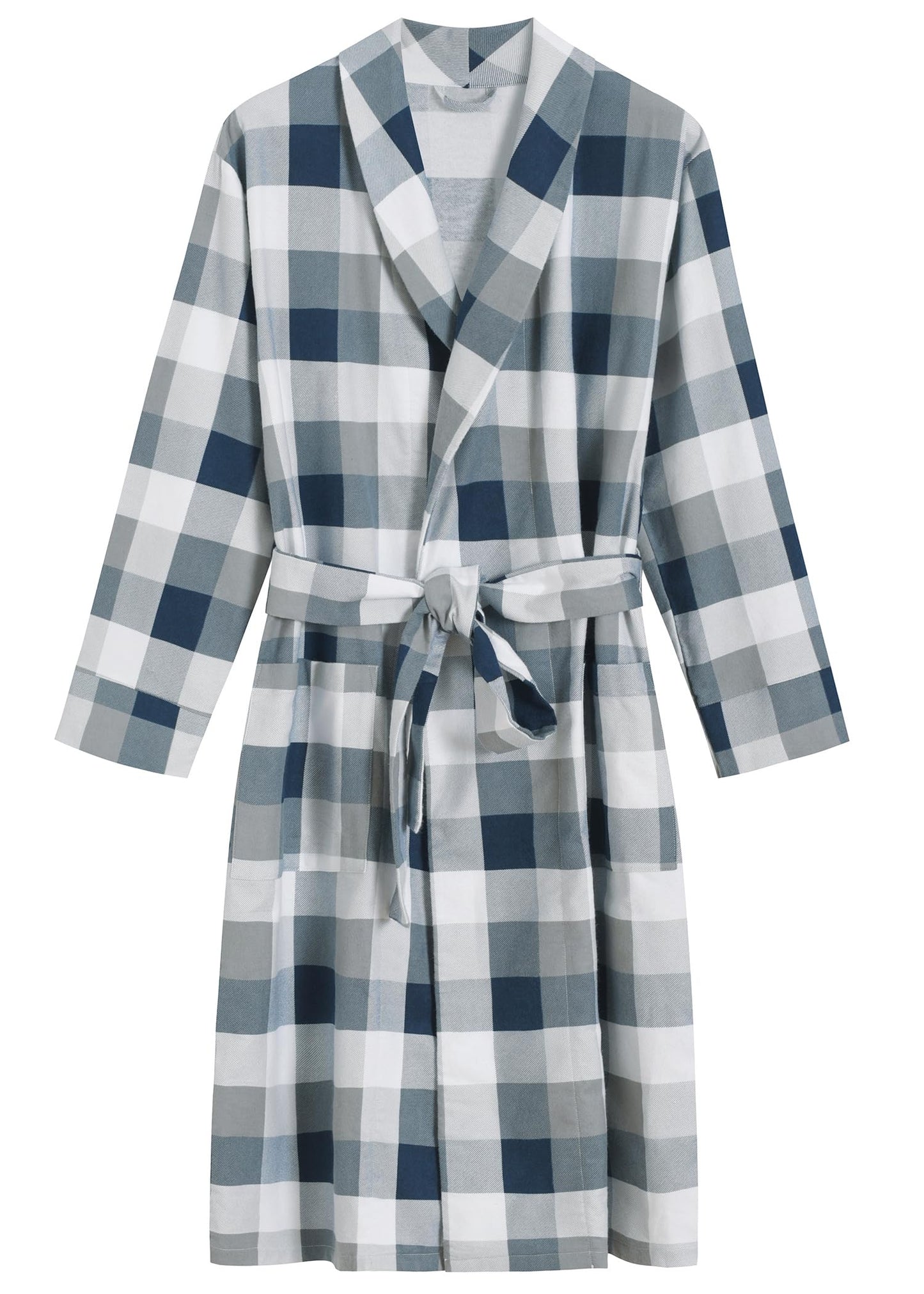 Men's Cotton Flannel Robe Soft Plaid Bathrobe - Available in Big & Tall - Latuza