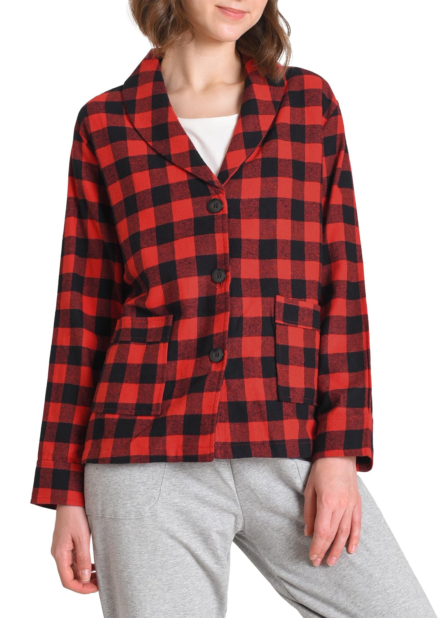 Women's Cotton Flannel Bed Jacket with Pockets- Latuza