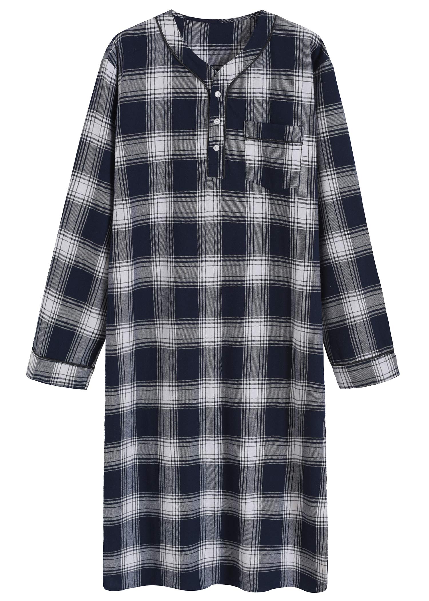 Men's Cotton Flannel Nightshirt Sleep Shirt - Latuza