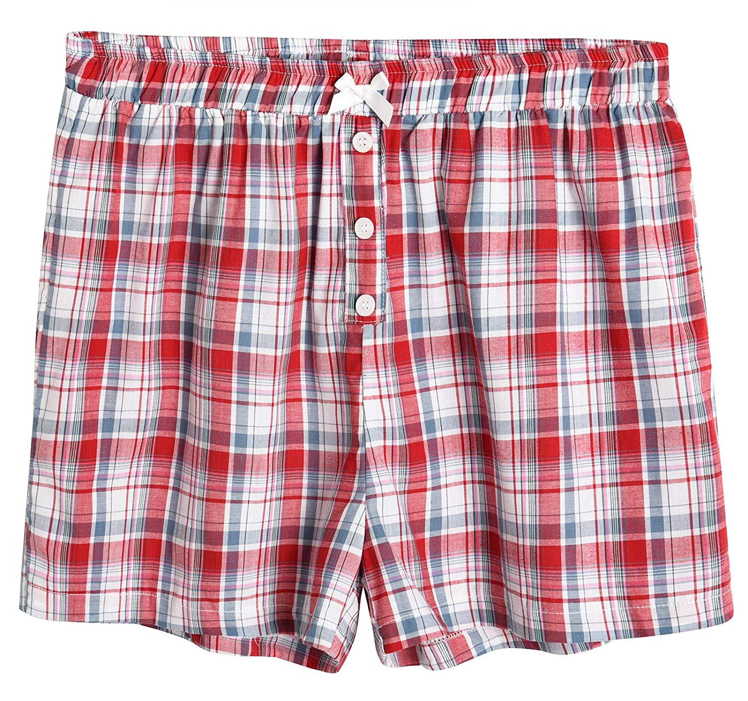 Women's Sleepwear Cotton Plaid Pajama Boxer Shorts - Latuza