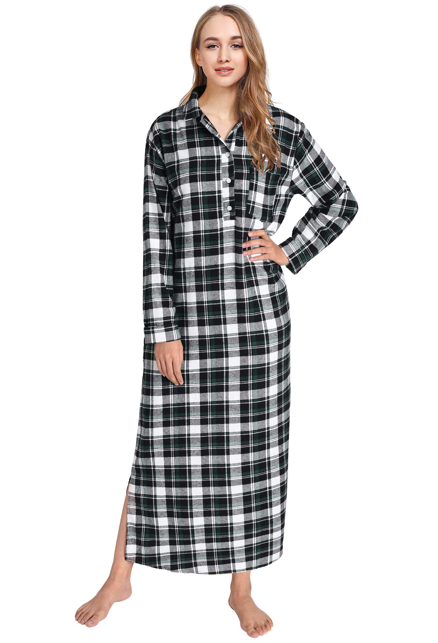 Women's Plaid Flannel Nightgowns Full Length Sleep Shirts - Latuza