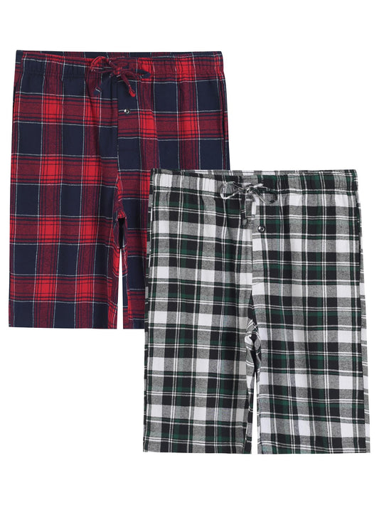 Men's 2 Pack Cotton Flannel Lounge Sleep Shorts with Pockets - Latuza