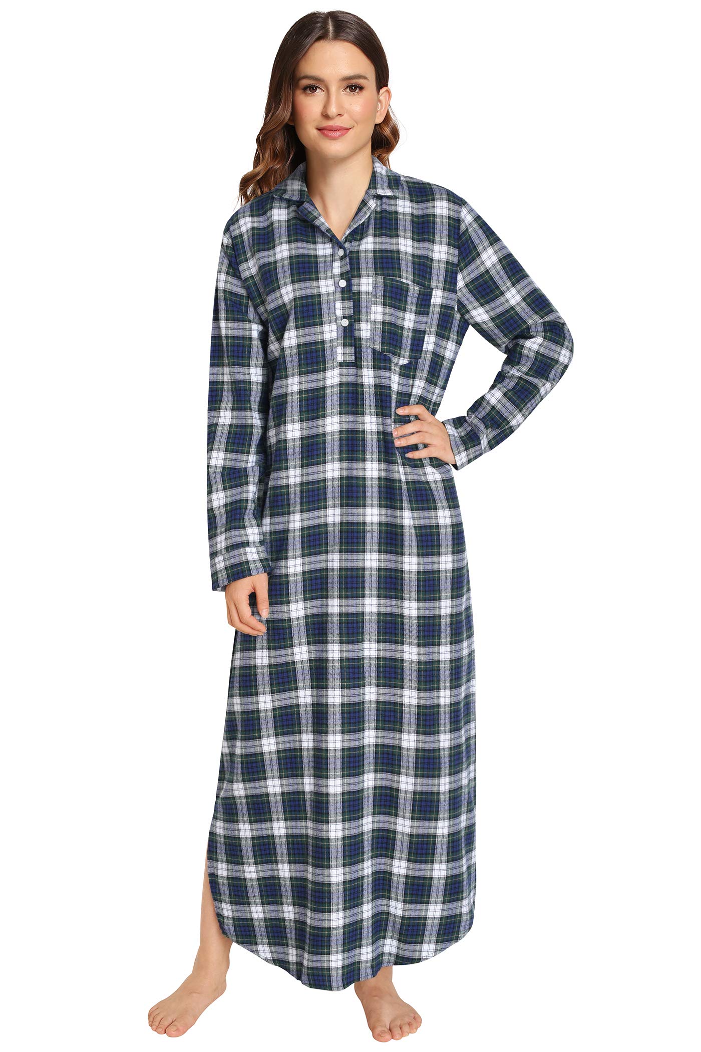 Women's Plaid Flannel Nightgowns Full Length Sleep Shirts - Latuza