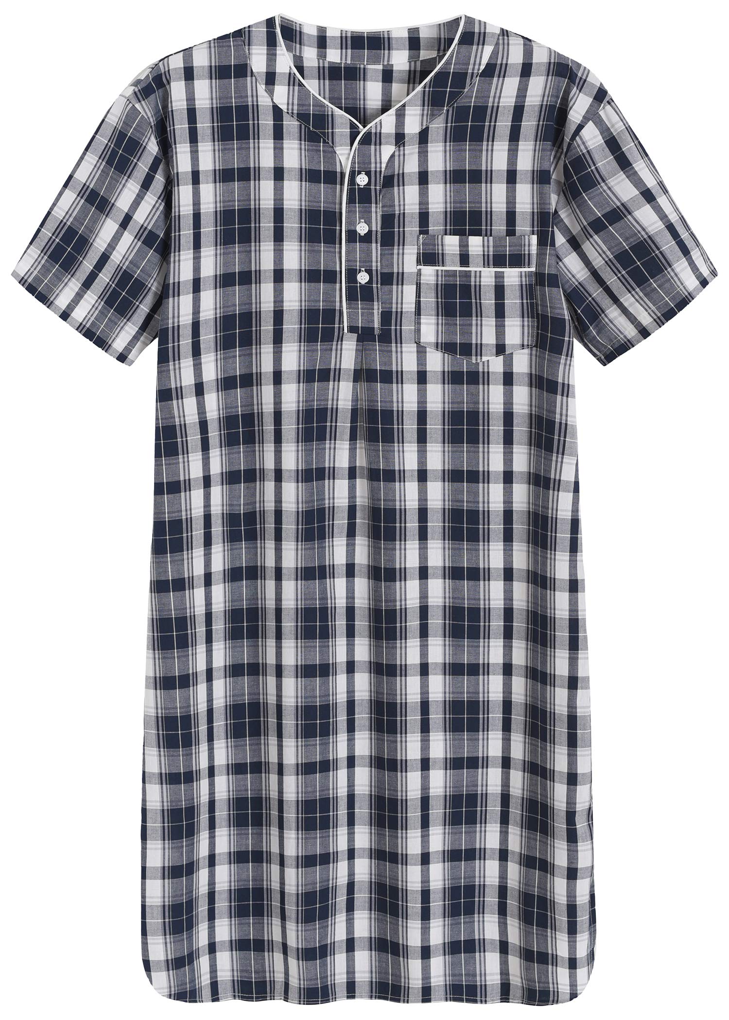 Men's Plaid Nightshirt Cotton Sleep Shirt - Latuza