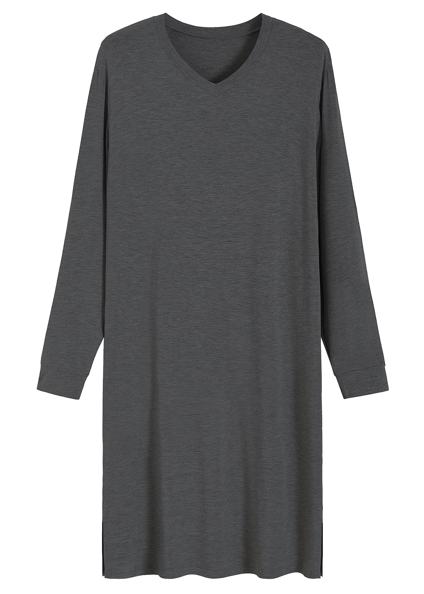 Men's V Neck Nightshirt Long Sleeves Sleep Shirt Nightgown - Latuza