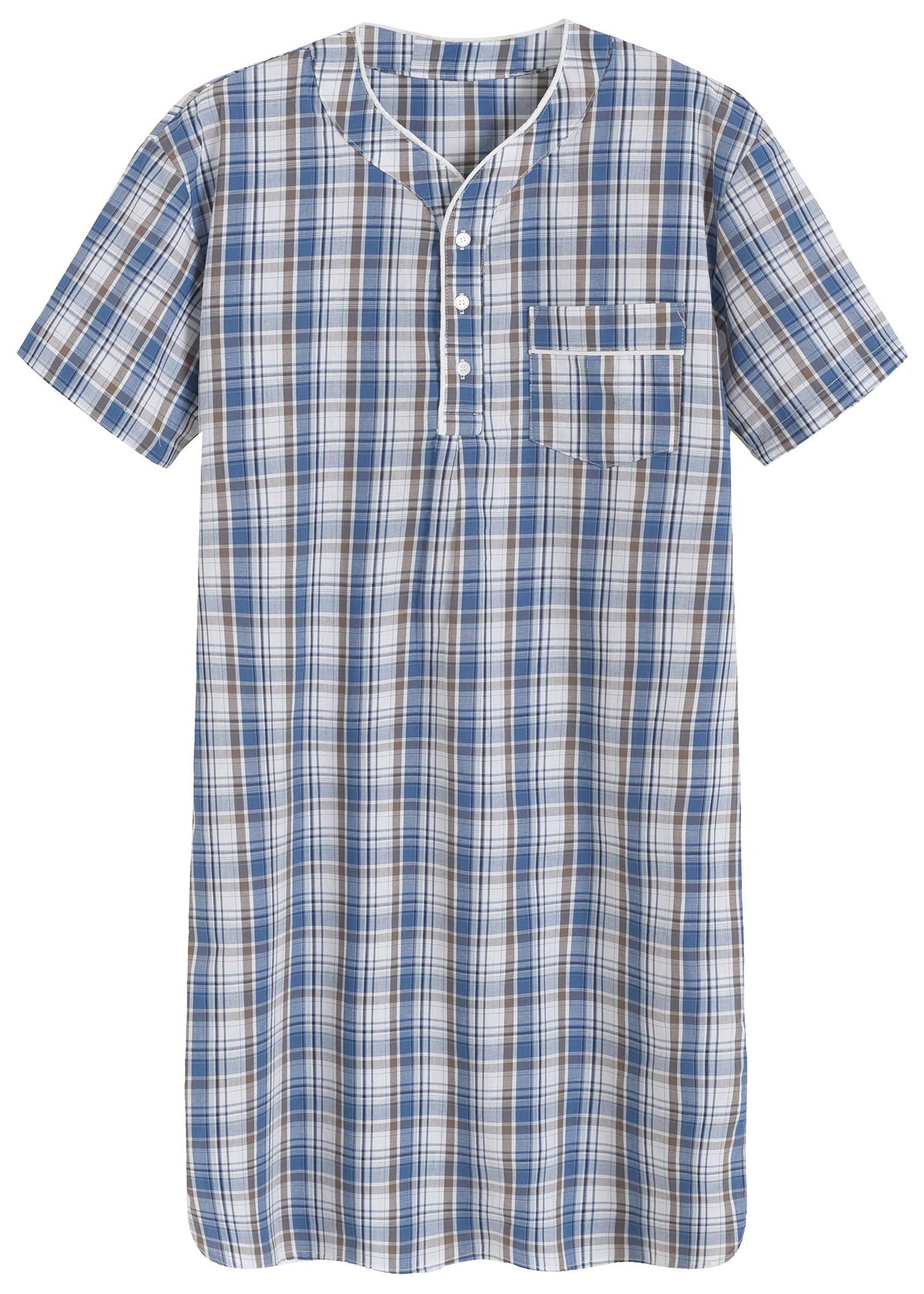 Men's Plaid Nightshirt Cotton Sleep Shirt - Latuza