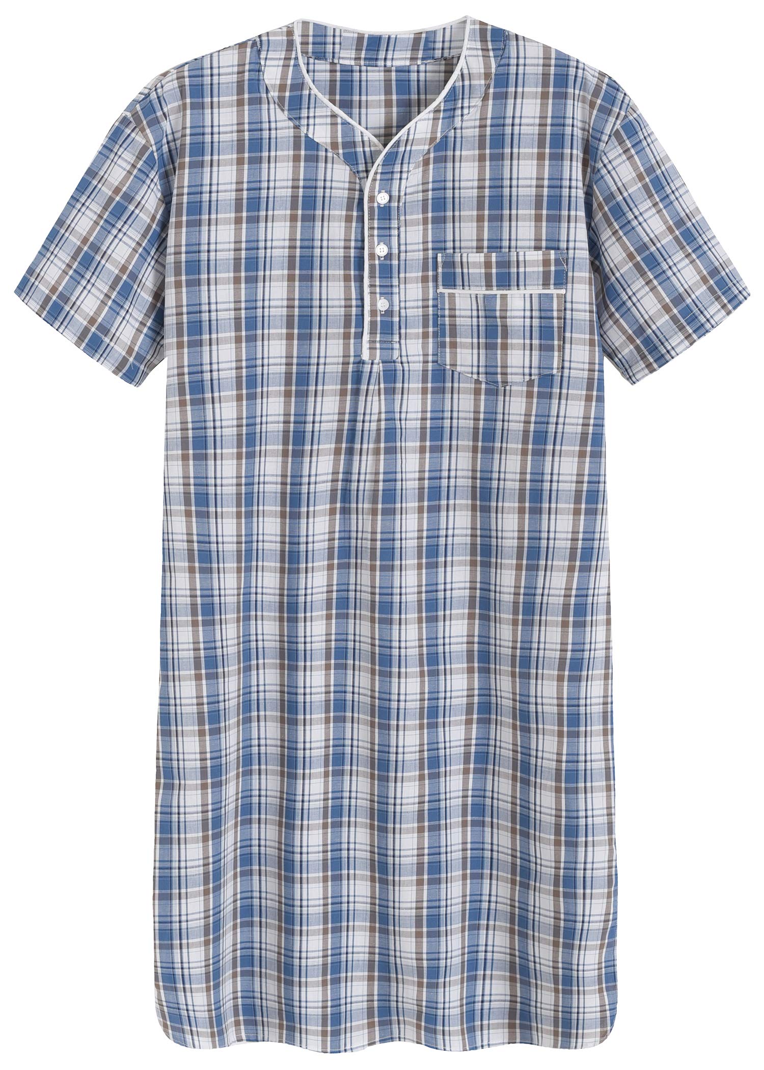 Men's Plaid Nightshirt Cotton Sleep Shirt