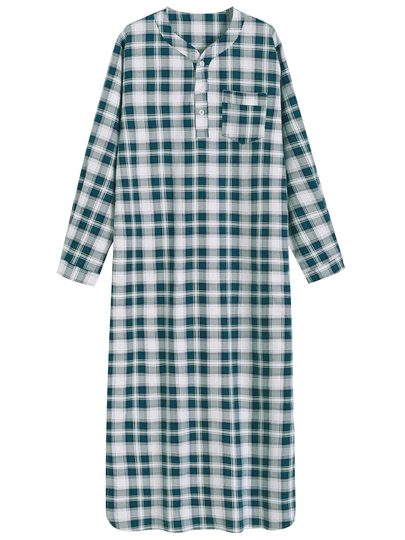 Men's Long Nightgown Cotton Flannel Nightshirts for Sleeping - Latuza