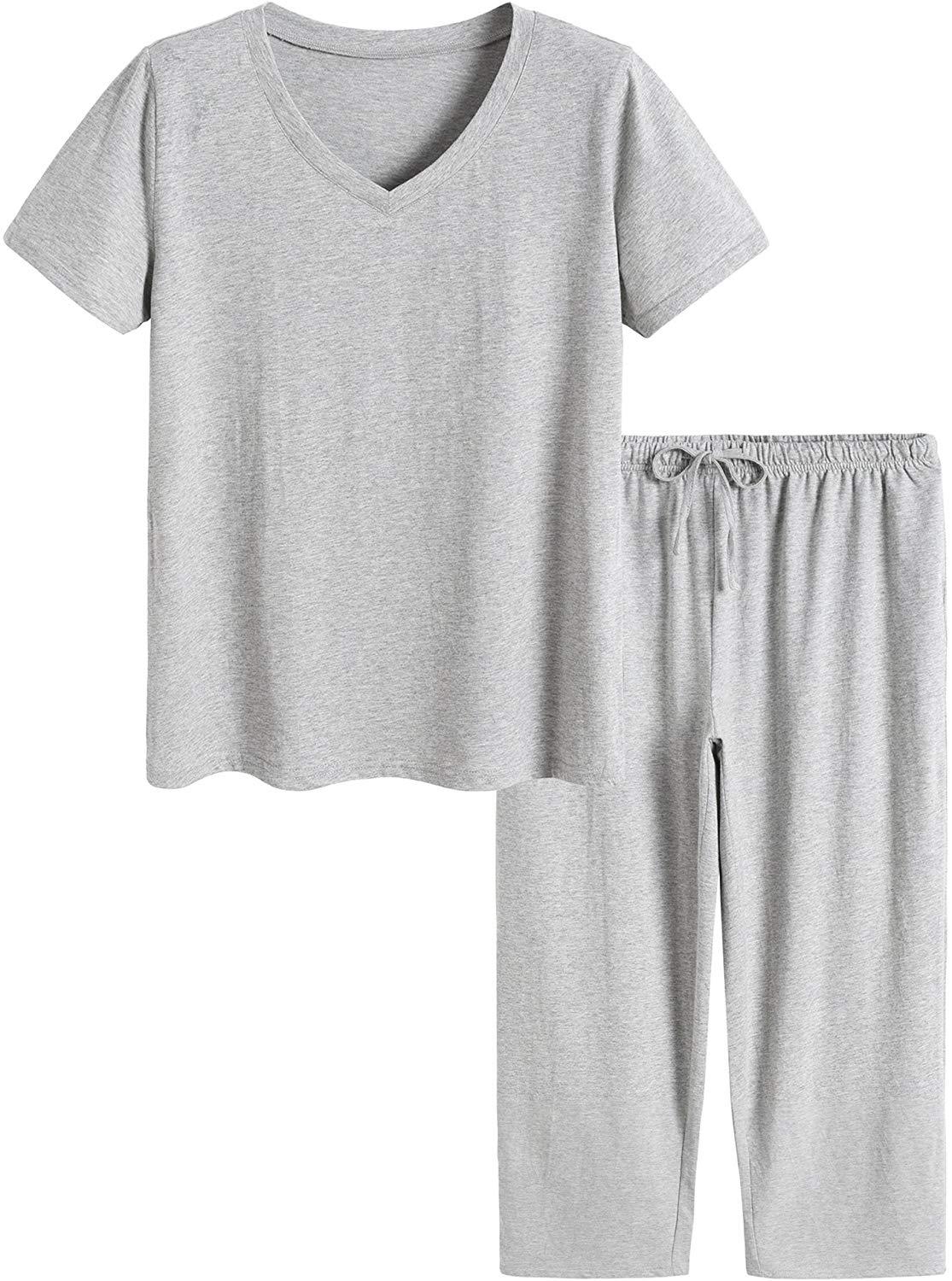 Women's Cotton Pajamas Set Tops and Capri Pants Sleepwear - Latuza