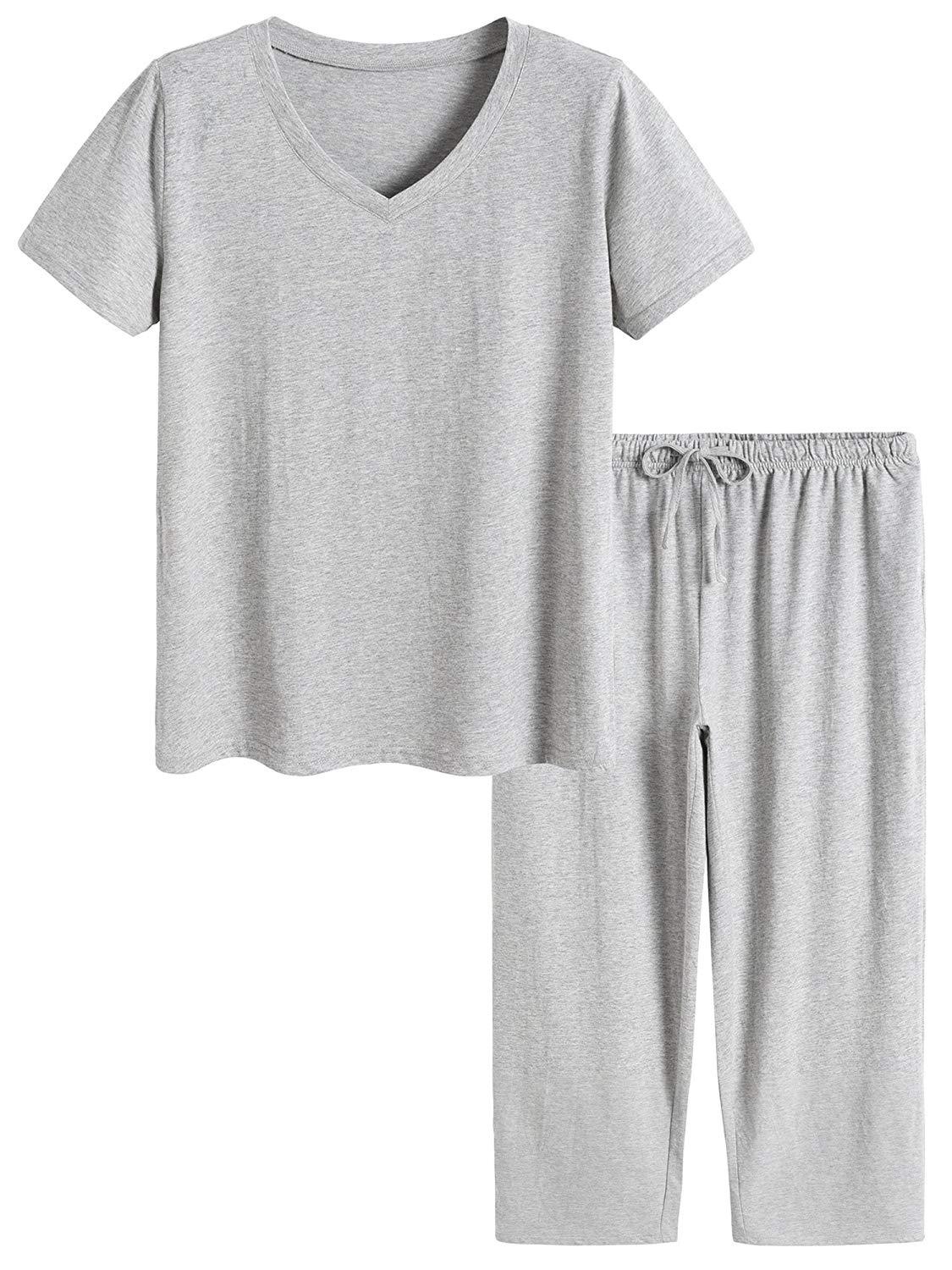 Women's Cotton Pajamas Set Tops and Capri Pants Sleepwear - Latuza