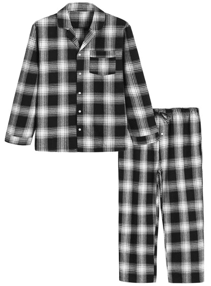 Men’s Cotton Pajama Set Plaid Woven Sleepwear - Latuza