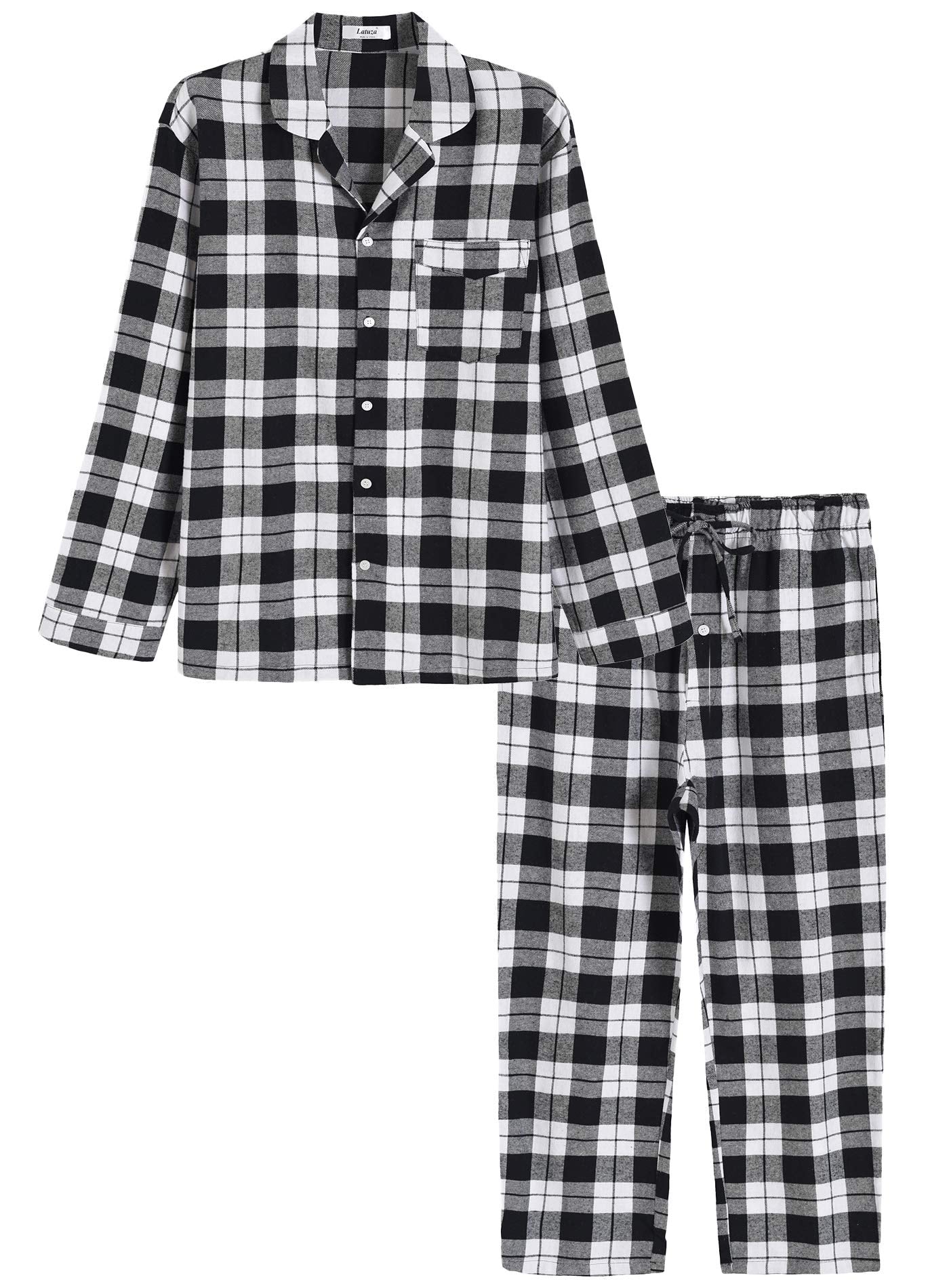 Men’s Cotton Pajama Set Plaid Woven Sleepwear - Latuza