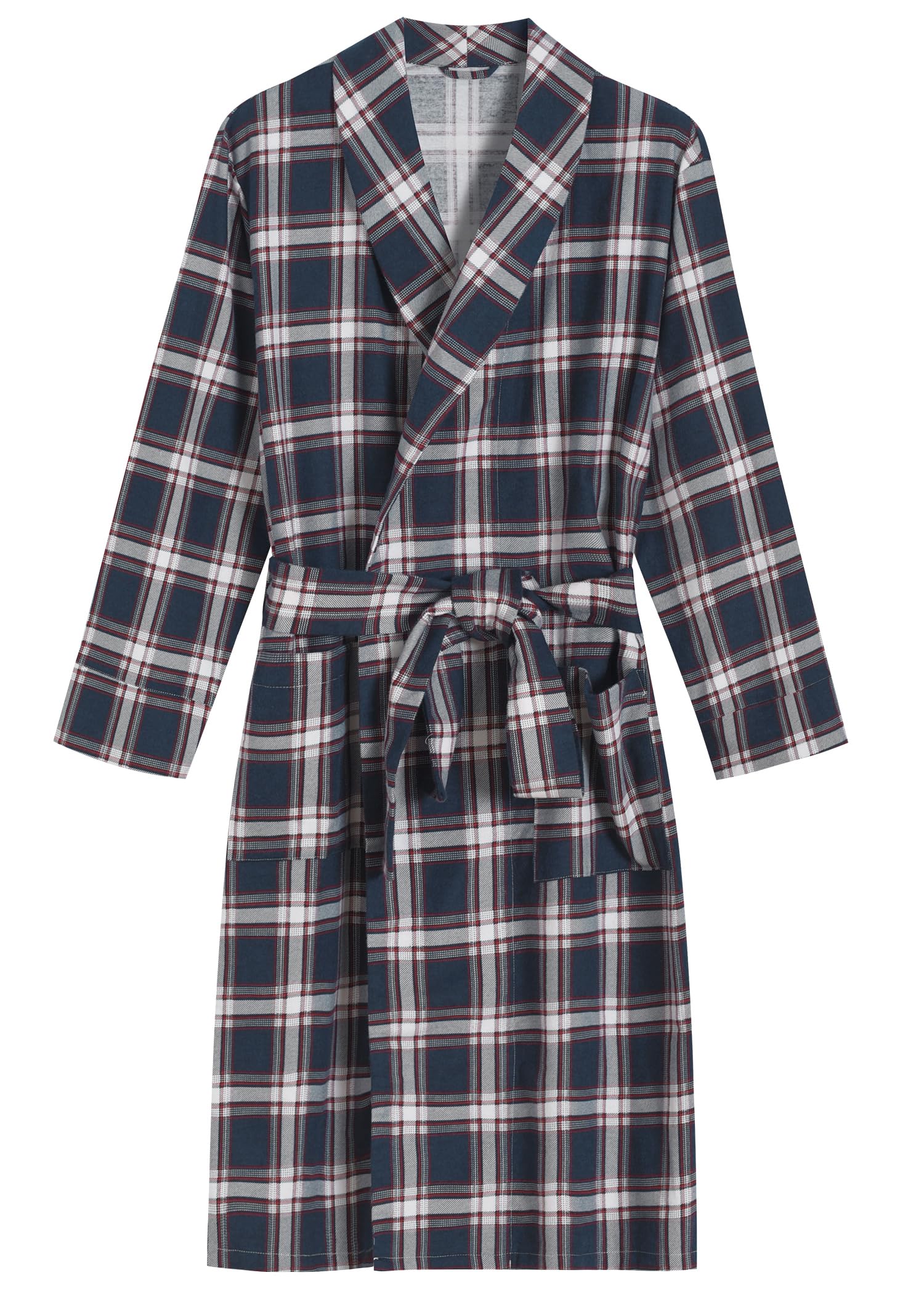 Men's Cotton Flannel Robe Soft Plaid Bathrobe - Available in Big & Tall - Latuza